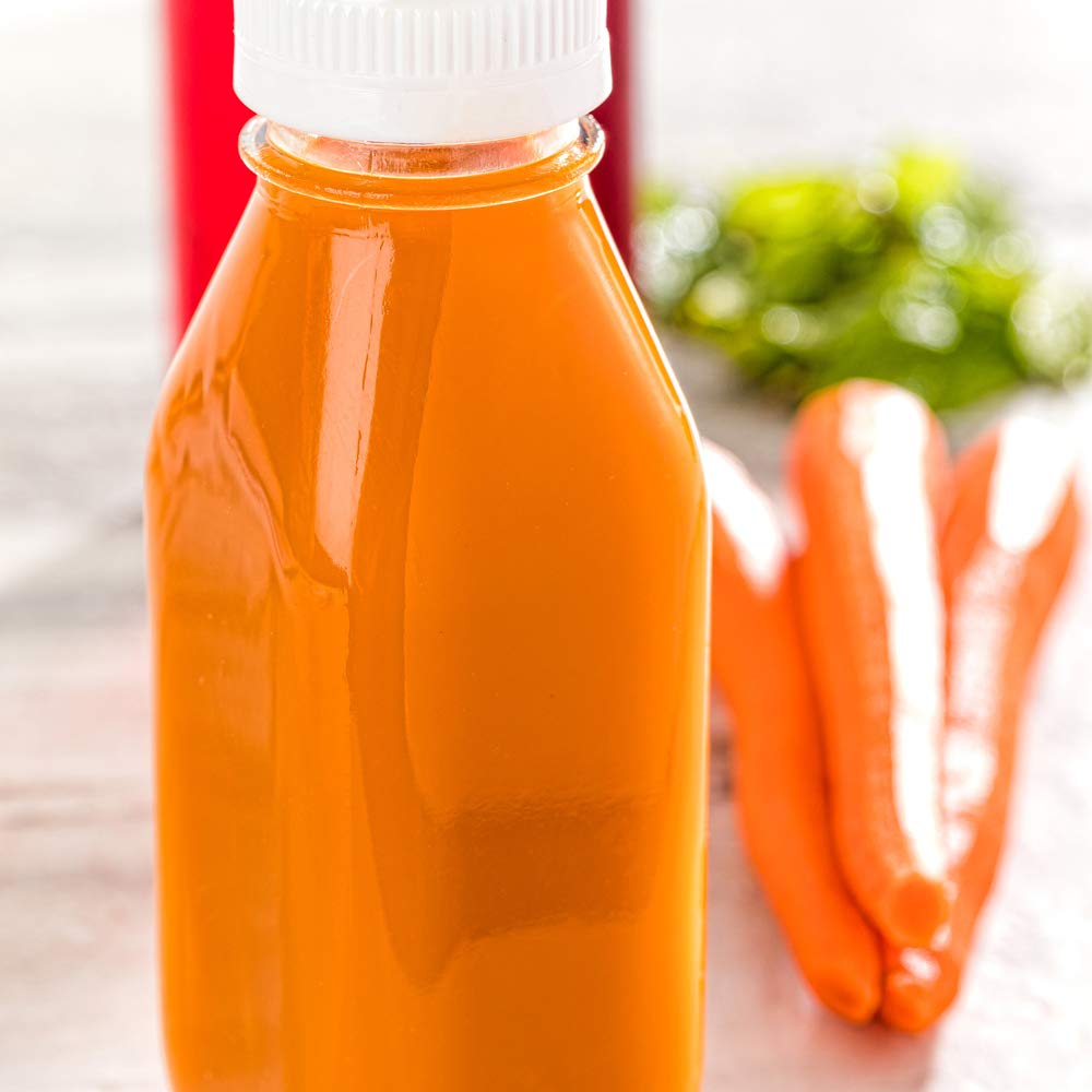 Restaurantware French Countryside 10oz Square Juice Bottles with Tamper-Evident Caps - Clear Reusable Glass Bottles for Smoothies, Milk Tea, Cold Brew & Meal Prep - Perfect for Restaurants, Cafes & Home Use