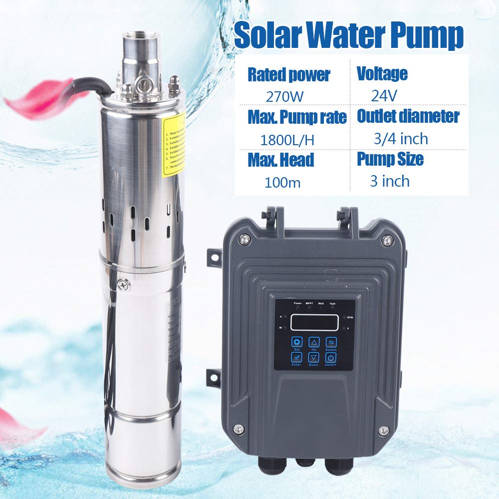 24V DC Deep Well Submersible Solar Water Pump - 3 Inch High Pressure MPPT Solar Powered Pump for Irrigation, Livestock Watering & Off-Grid Water Supply