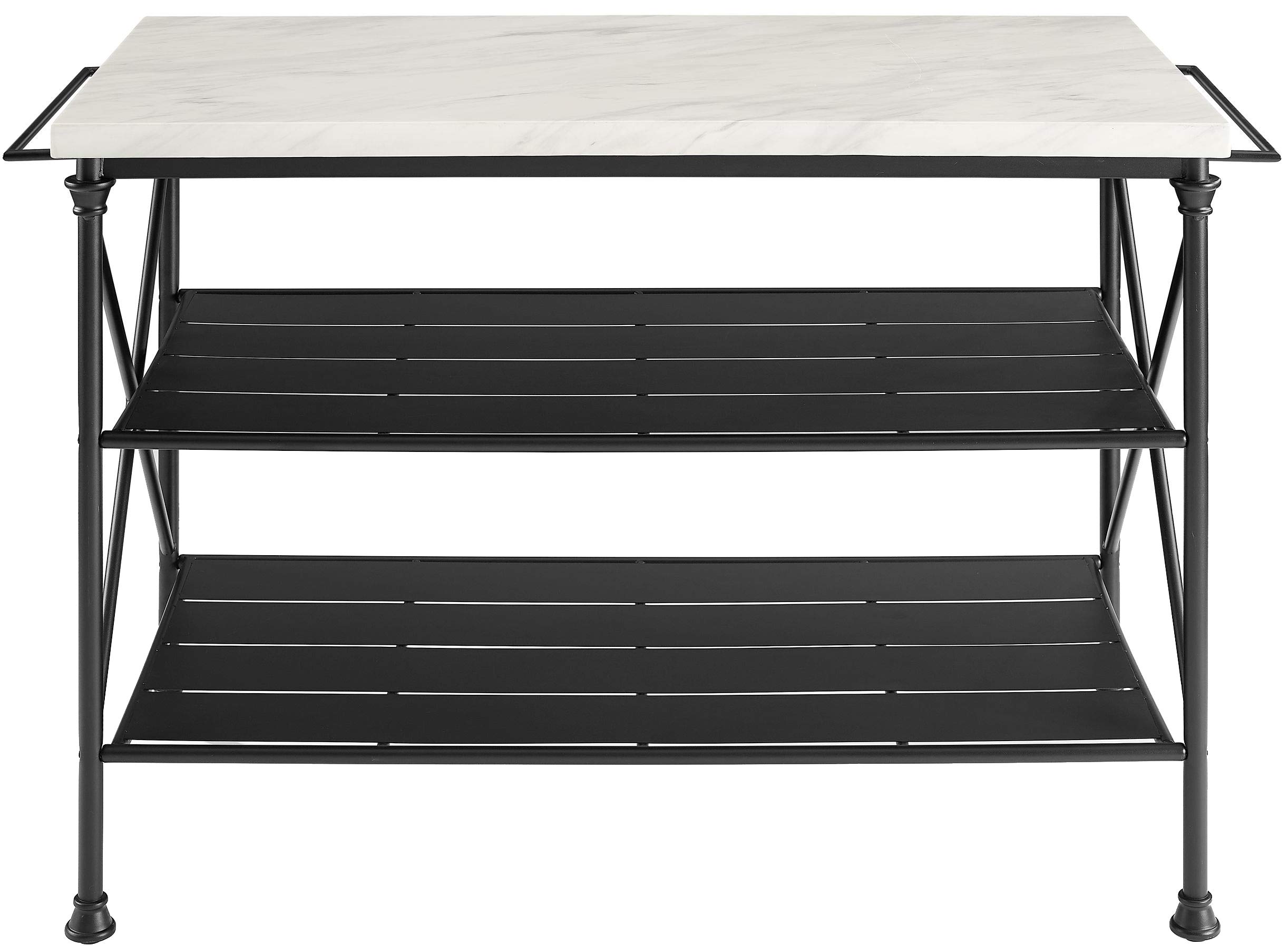 Crosley Madeleine Kitchen Island with Storage Shelves, Microwave Stand & Coffee Bar - Steel Frame with Faux Marble Top for Modern Kitchens, Dining Areas & Small Spaces