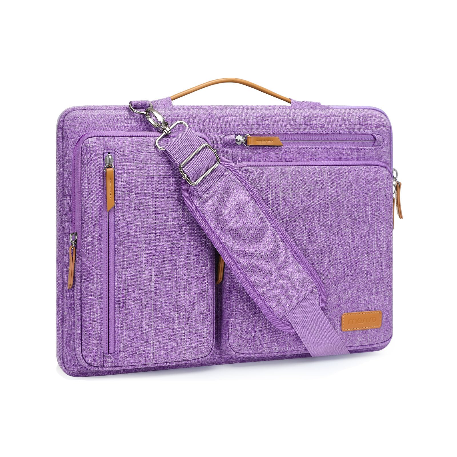MOSISO 360 Protective Laptop Shoulder Bag for 13-13.3 Inch MacBook Pro/Air, HP, Dell, Lenovo, Asus Notebook - Water Resistant Messenger Bag with 4 Zipper Pockets & Side Access (Lilac) - Perfect for Work, School, Travel & Business Commute