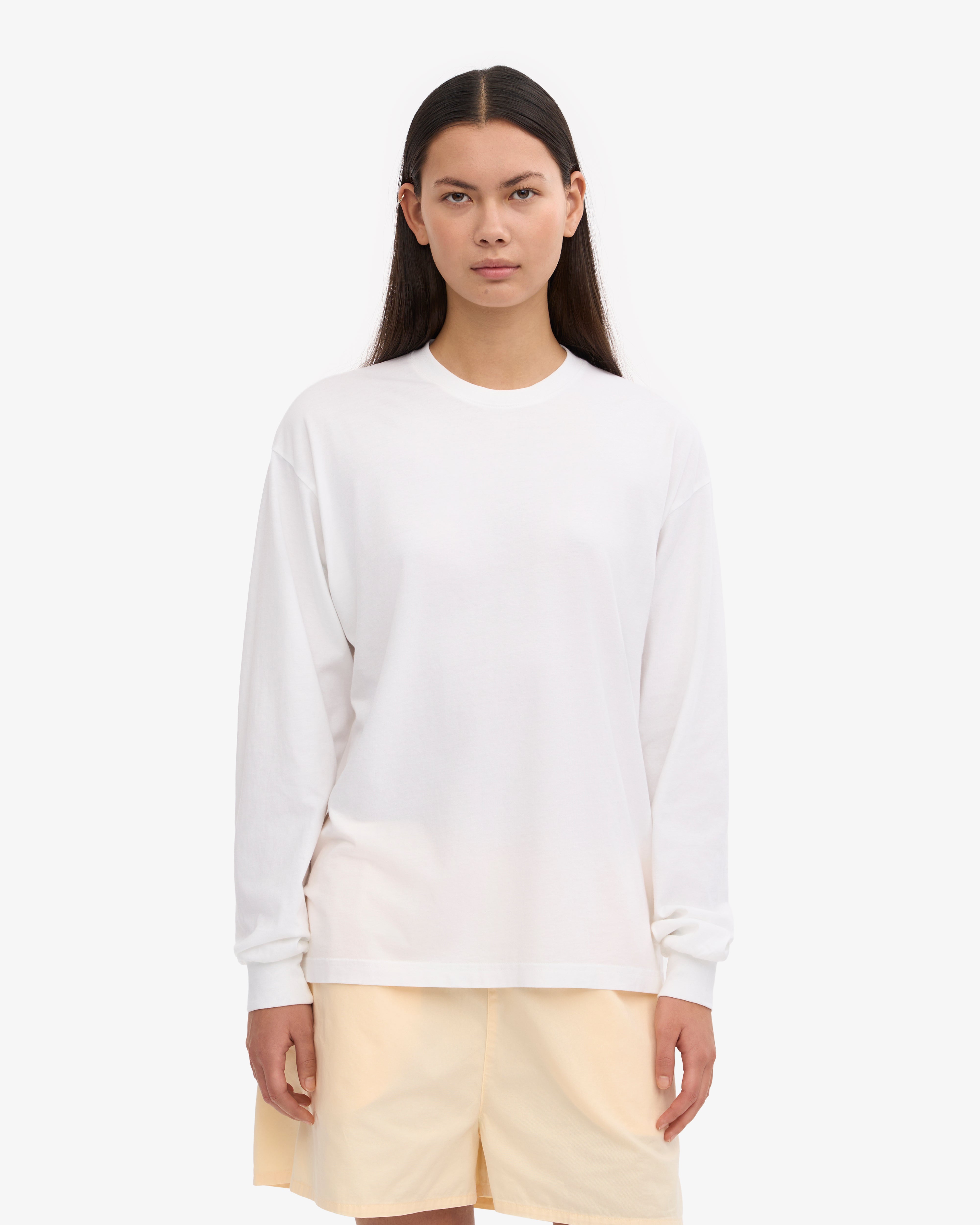 Organic Cotton Oversized Long Sleeve T-Shirt for Women - Soft Breathable Optical White - Perfect for Casual Wear, Loungewear & Layering