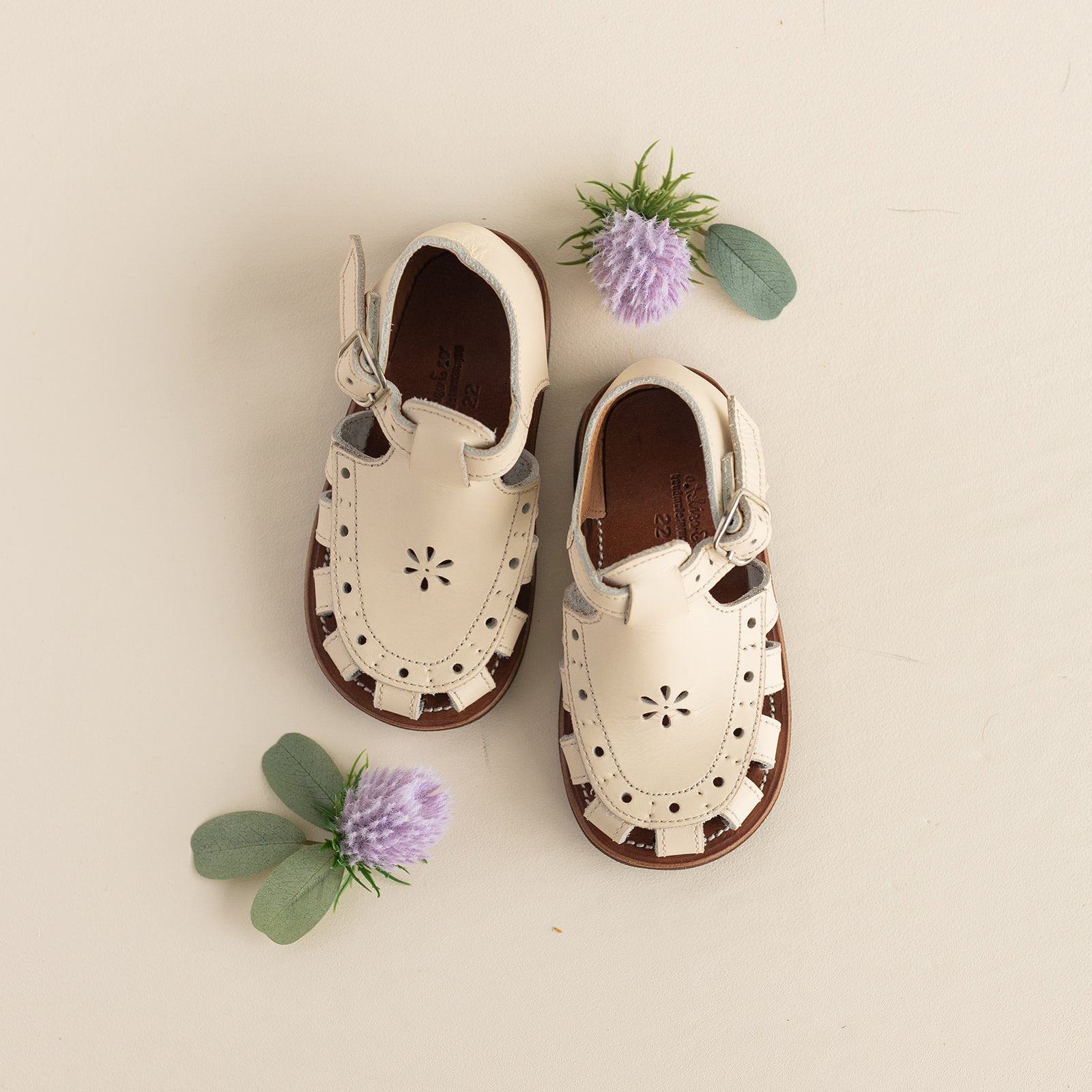 Kids Leather Sandals | Cream Flora Comfortable Summer Sandals for Boys & Girls | Perfect for Beach, Park & Outdoor Play
