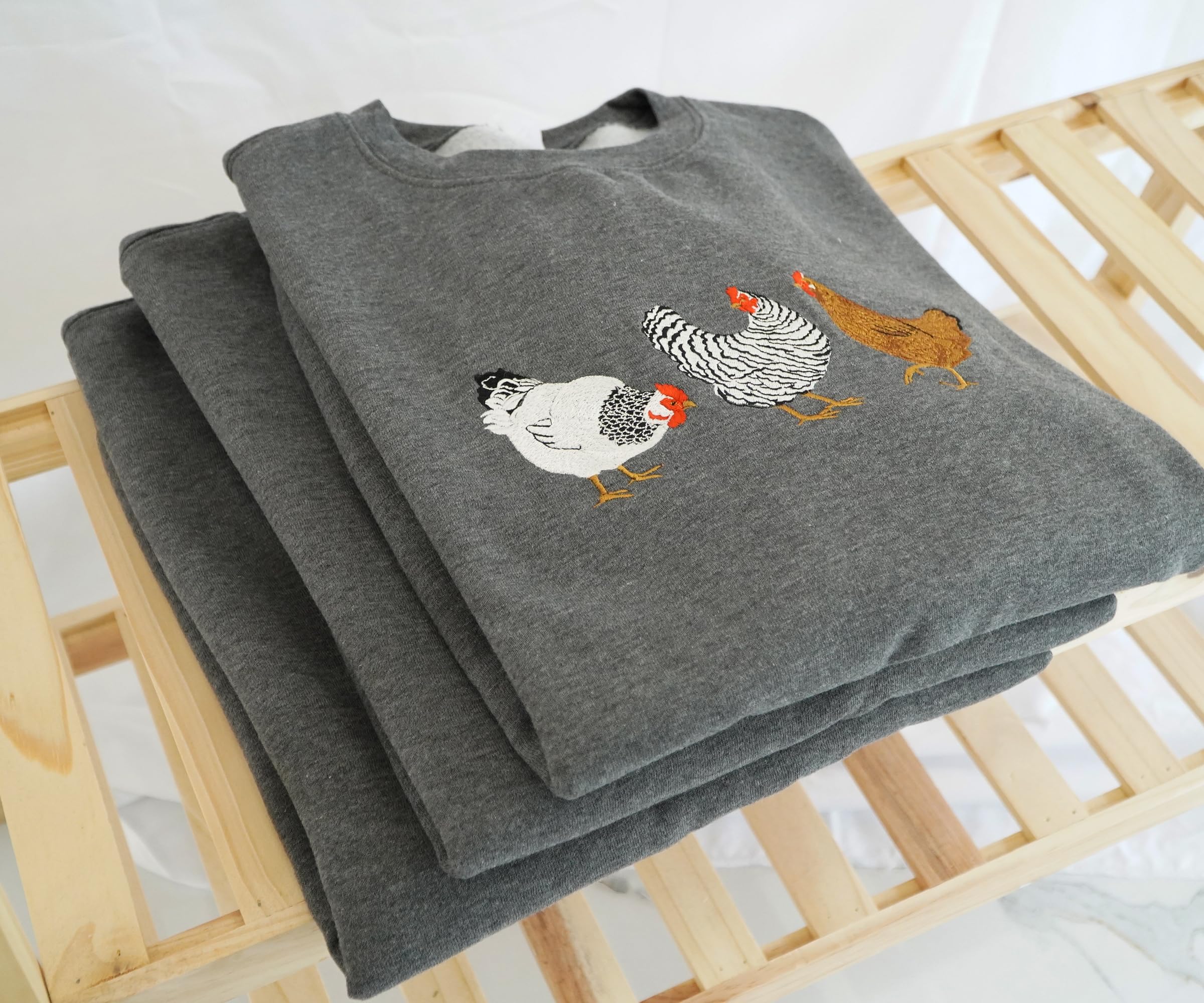 Chicken Sweatshirt for Women - Embroidered Chicken Lover Gift, Funny Chicken Mom Shirt - Perfect for Poultry Enthusiasts, Farm Life & Casual Wear