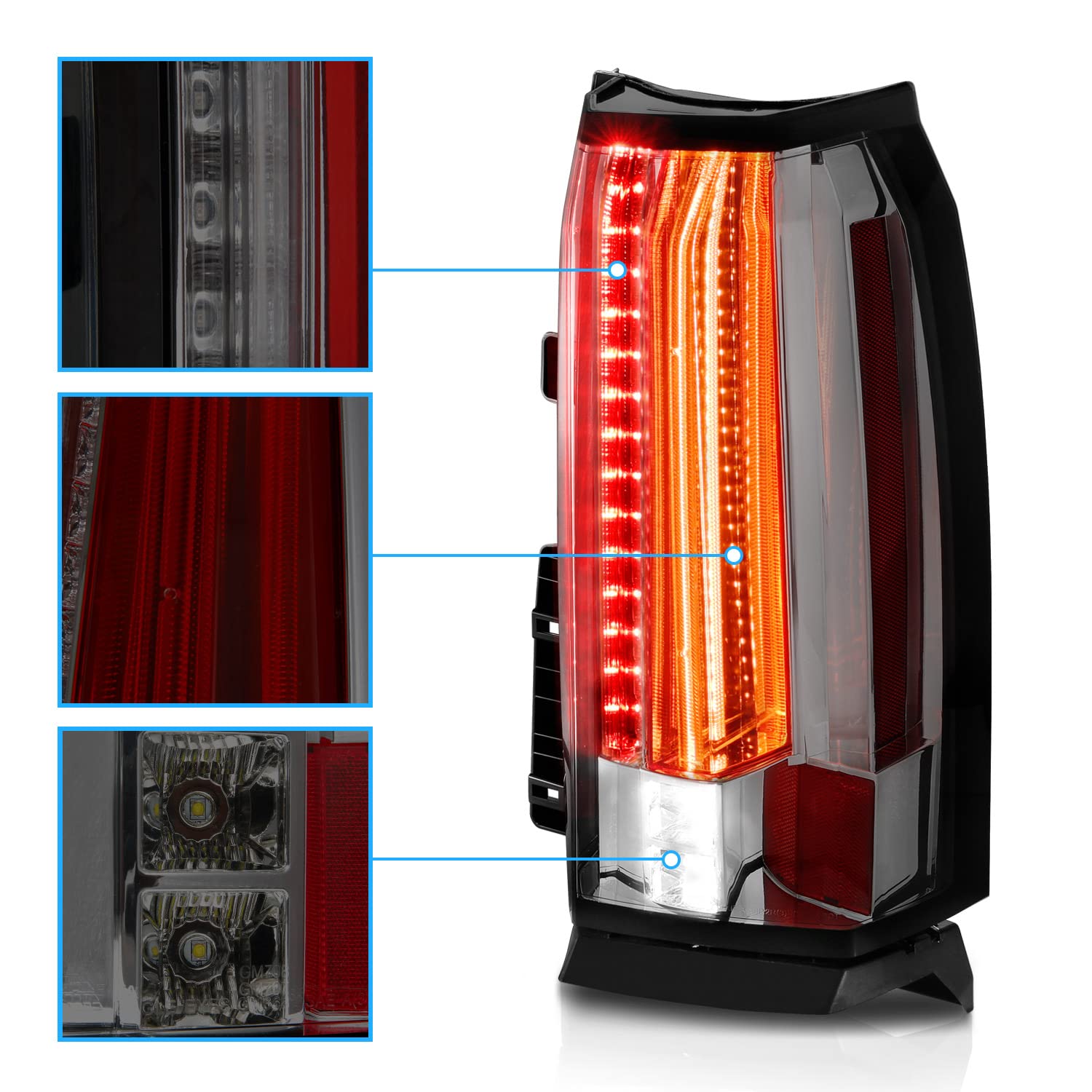 AmeriLite Smoke Intense LED Parking Light Bar - LED Brake & Reverse Tail Lights for 2015-2020 Chevy Suburban Tahoe SUV - Durable Off-Road Lighting for Night Driving & Adventure