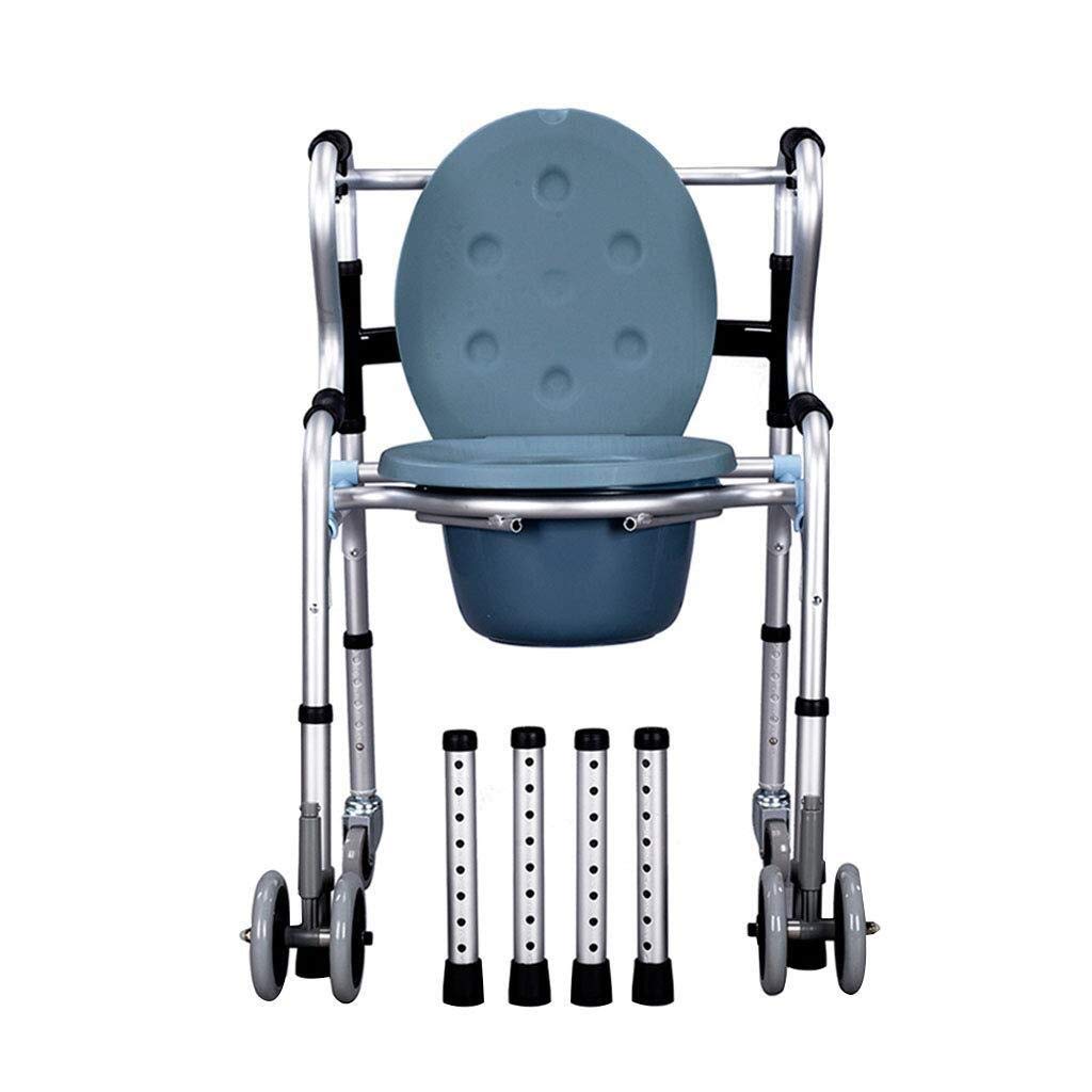 FMOGE Commode Chair with Wheels - Adjustable Height Bedside Toilet Chair for Elderly & Disabled, Portable Shower Chair with Removable Bucket, Ideal for Home Care & Bathroom Safety