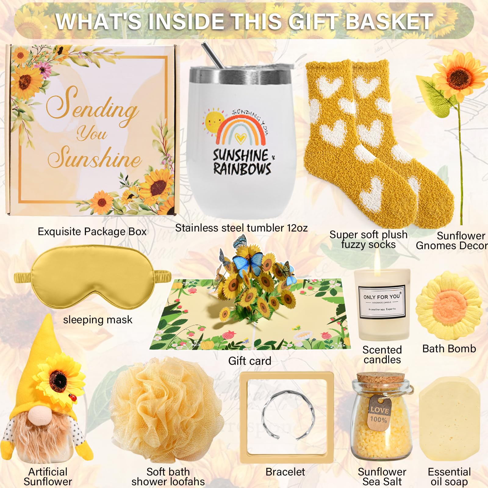 Sunflower Gift Basket for Mom - Birthday, Christmas & Self Care Gifts for Women | Unique Present for Mom, Sister & Friends | Perfect for Home Decor, Spa Day & Special Occasions