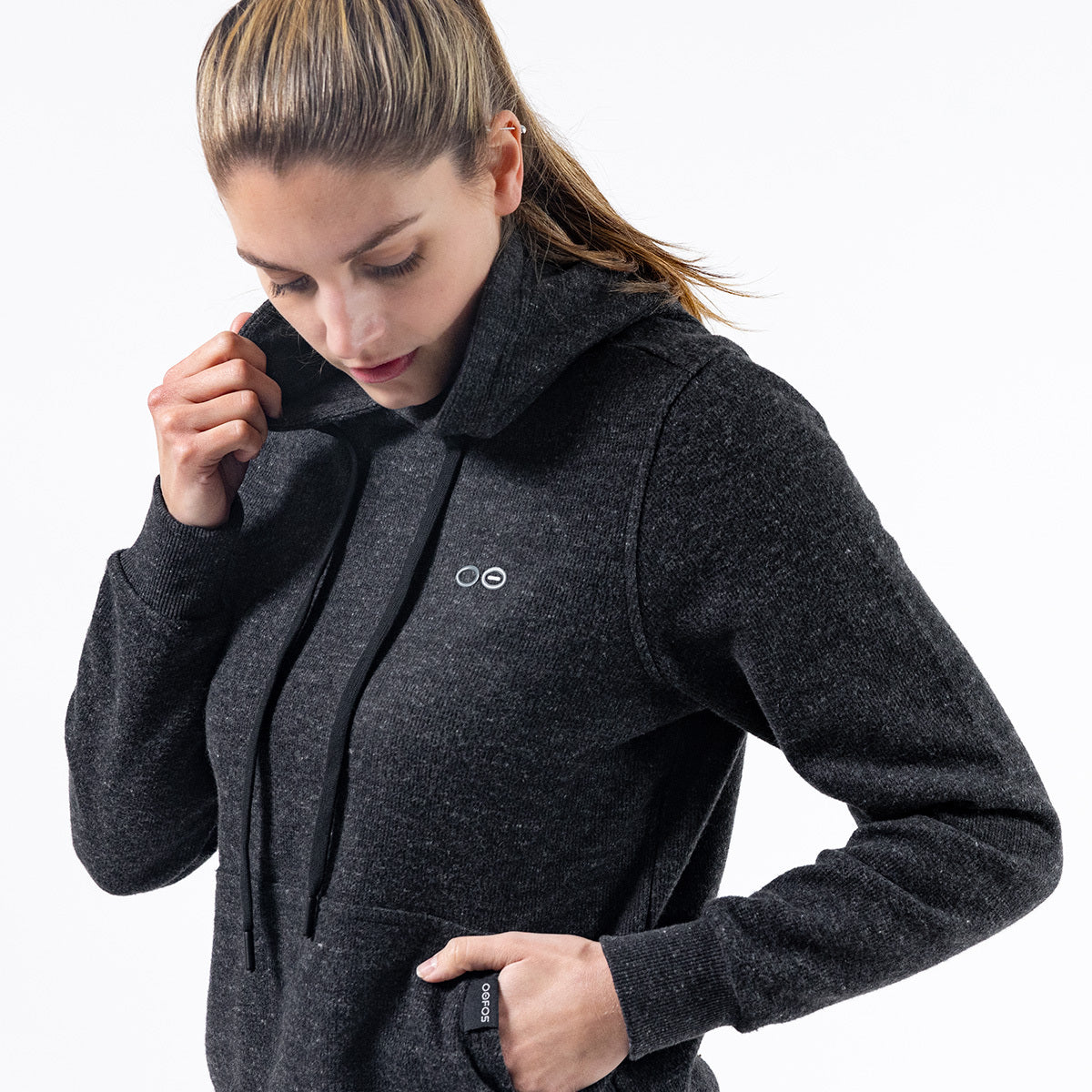 Women's OOmy Knit Hoodie - Dark Charcoal Gray Heather | Cozy Pullover Sweatshirt for Casual Wear & Outdoor Activities