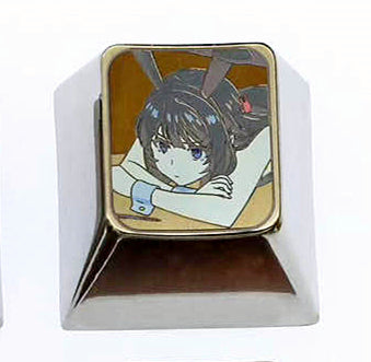 Custom 1U Titanium Alloy Keycaps - Hand-Carved Anime Art Design (Matsuzaka Satou & Akurajima Mai) - Durable Metal Decorative Keycaps for Mechanical Keyboards - Perfect for Gaming, Typing & Collectors