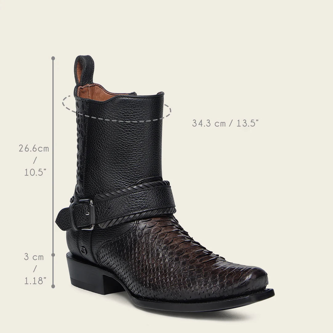 Men's Cuadra Black Casual Cowboy Python Skin Zip Ankle Boots - Stylish Western Boots for Everyday Wear, Outdoor Adventures & Country Events