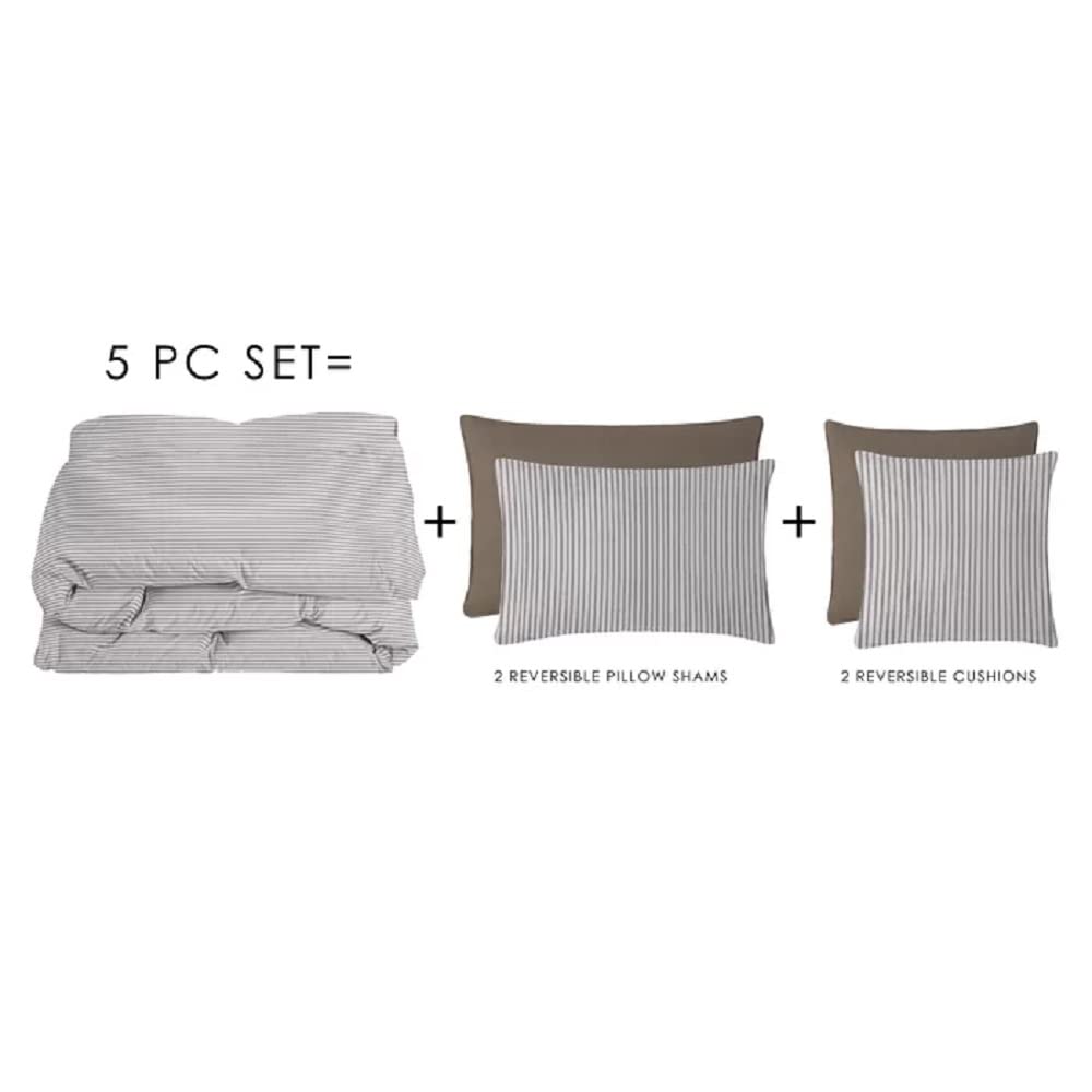 3 Piece Twin Size 100% Cotton Comforter Set - Striped Design, Ultra Soft & Plush, All Season Bedding in Classic Gray Brown Shades | Perfect for Guest Rooms, Dorms & Cozy Bedroom Decor
