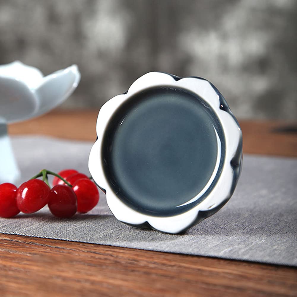 **Elegant Ceramic Pedestal Fruit Bowl - Decorative Footed Compote Serving Bowl for Desserts, Fruits, Bread & Snacks - Lotus Drain Plate for Kitchen Counter Display - Perfect for Dining Table Centerpiece & Party Serving (Blue)**