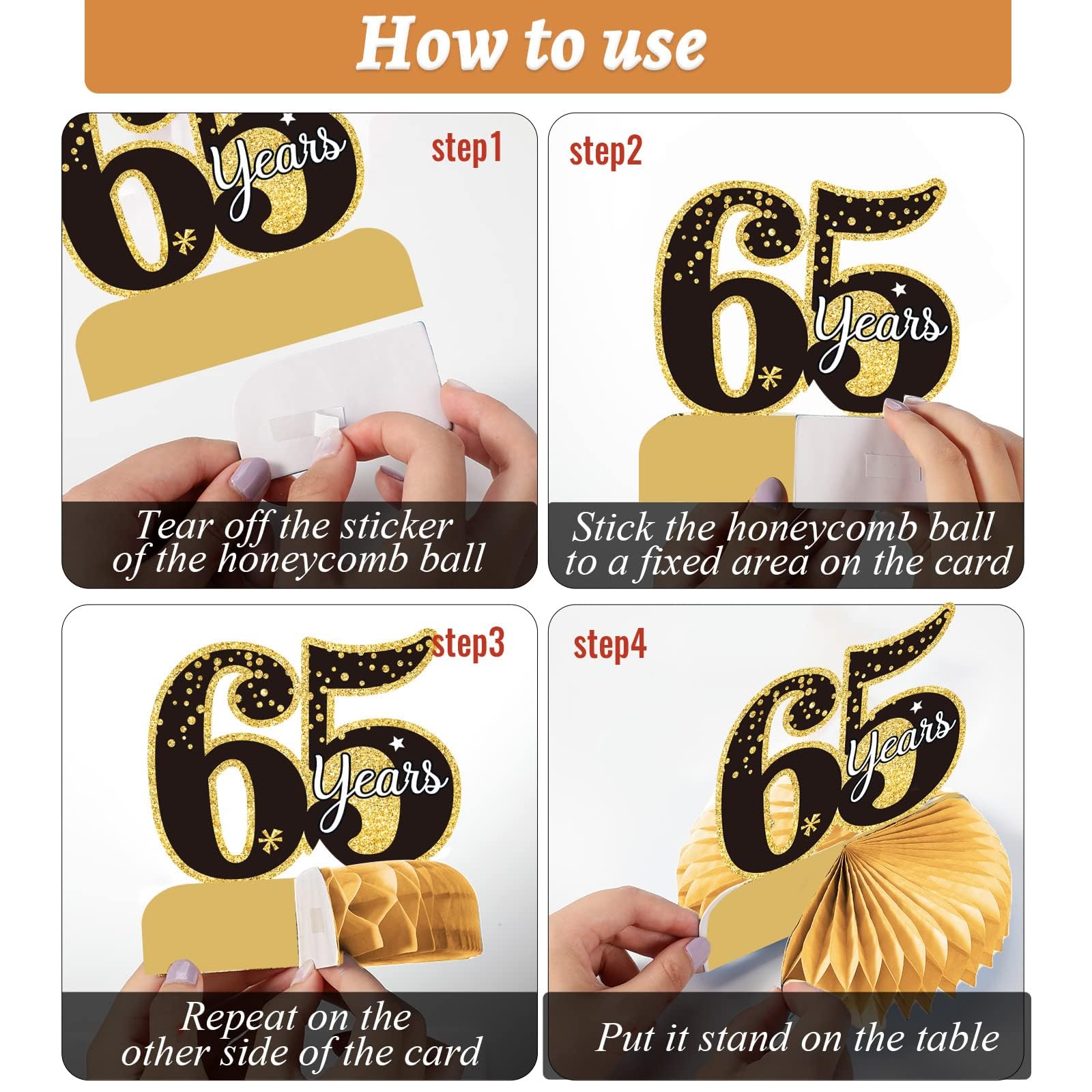 65th Birthday Decorations Set - 9 Piece Honeycomb Table Toppers & Centerpieces for Men & Women | Cheers to 65 Years Party Supplies | Perfect for Milestone Celebrations, Retirement Parties & Anniversary Events