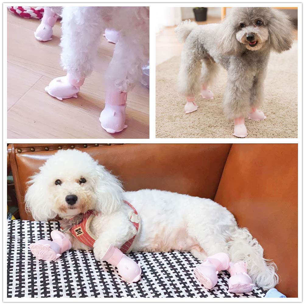 Waterproof Dog Boots for Small Dogs - Snow & Rain Protection (Pink, 4Pcs) - Perfect for Teddy Pomeranian & Bichon Outdoor Walks