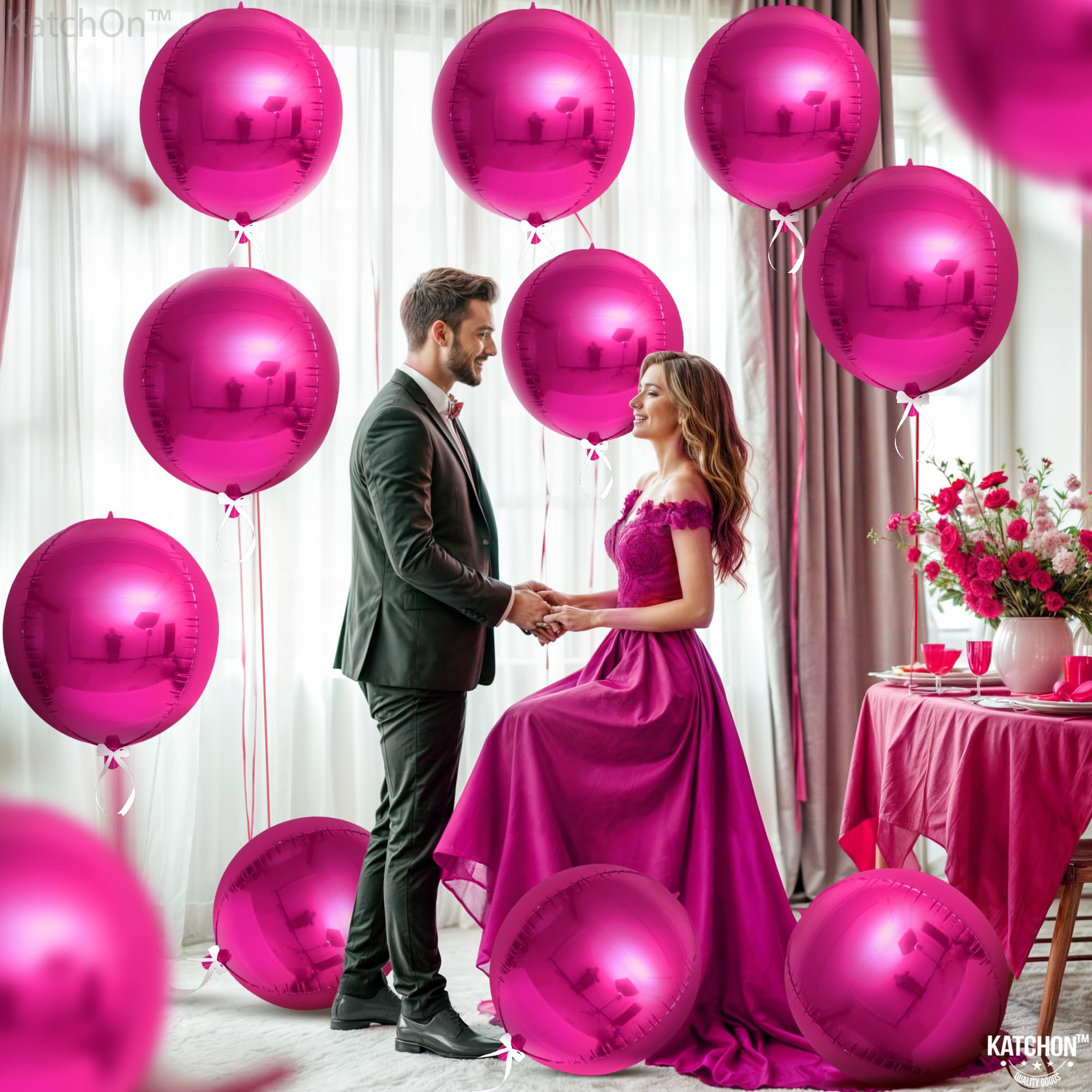 KatchOn 22 Inch Large Hot Pink Balloons - Pack of 12 | Premium Mylar Foil Balloons for Galentine's Day, Birthday & Party Decorations | Perfect for Baby Showers, Bridal Showers & Anniversary Celebrations