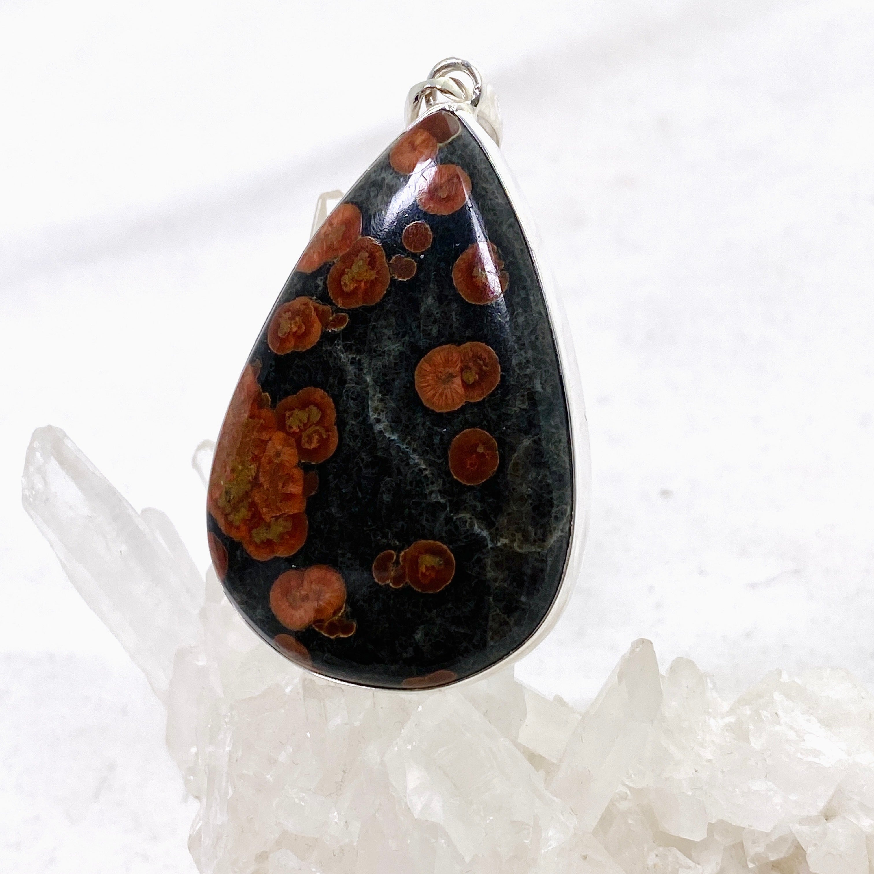 Natural Peanut Obsidian (Perlite) Teardrop Cabochon Pendant - Handcrafted Gemstone Jewelry KPGJ4766 for Meditation, Healing & Spiritual Protection