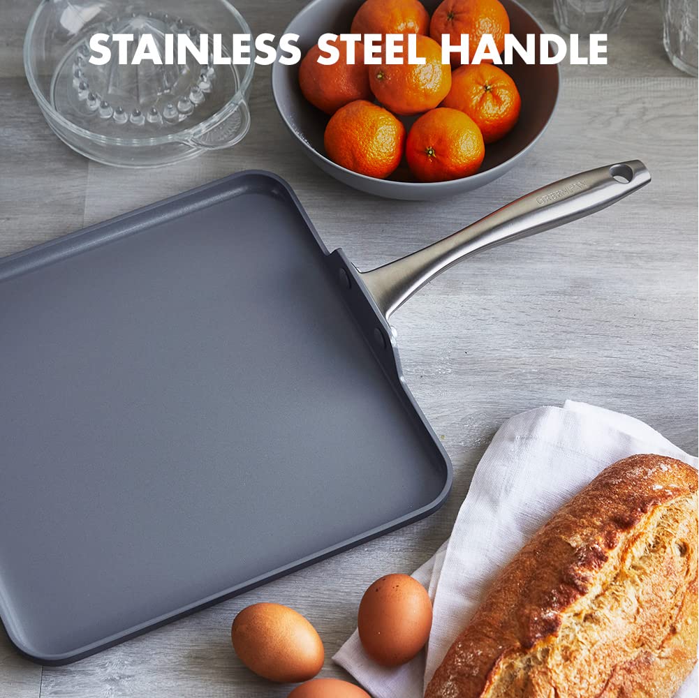 GreenPan Lima Hard Anodized 11-Inch Square Griddle Pan - Ceramic Nonstick Cookware, PFOA & PFAS-Free, Oven & Broiler Safe with Stainless Steel Handle - Perfect for Eggs, Omelets, Pancakes & Grilling - Ideal for Stovetop, Induction & Outdoor Cooking