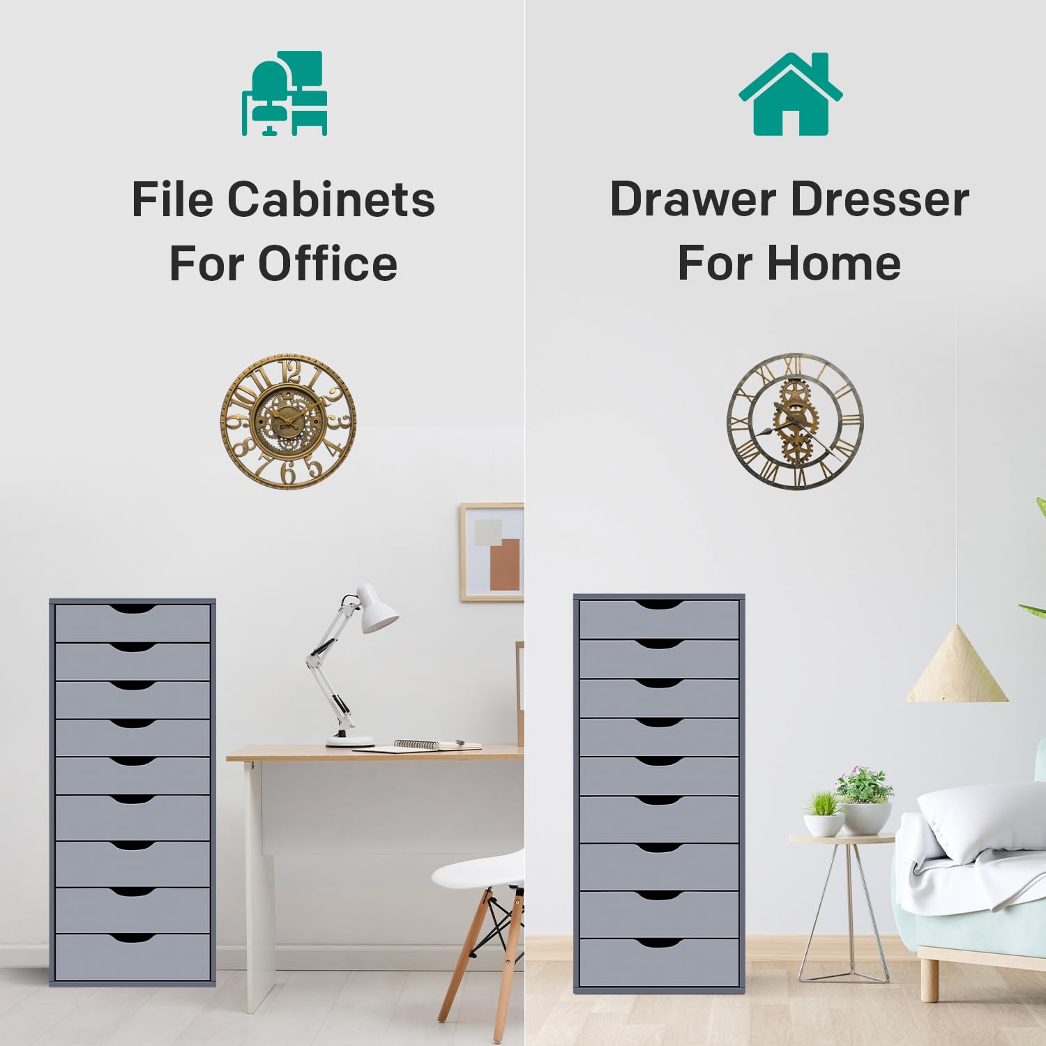 Naomi Home Bianca 9-Drawer Wooden Dresser - Large Storage Cabinet for Bedroom & Closet, Makeup Organizer with 200 lbs Capacity, Gray - Perfect for Home Organization & Bedroom Decor