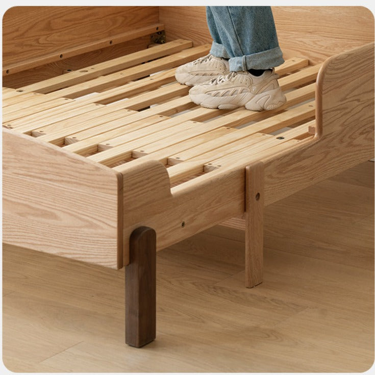 Expandable Solid Oak & Beech Wood Toddler Bed – Adjustable from 57in (145cm) to 80.7in (205cm) – Perfect for Growing Kids & Small Bedrooms
