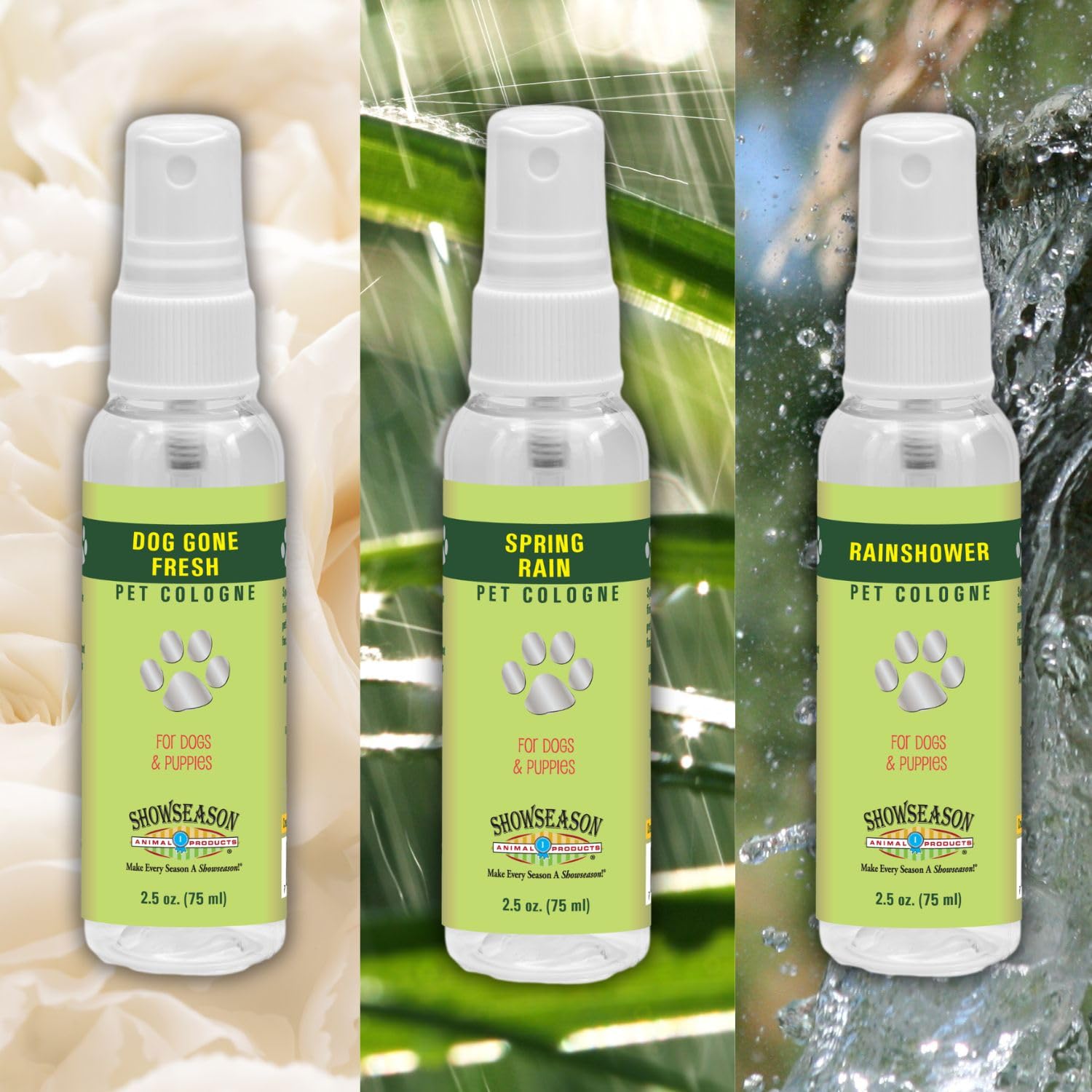 3-Pack Long Lasting Pet Perfume for Dogs - Dog Gone Fresh, Rainshower & Spring Rain Scents | USA Made Deodorizing Cologne for Puppies & Adult Dogs | Perfect for Grooming, Travel & Daily Freshening