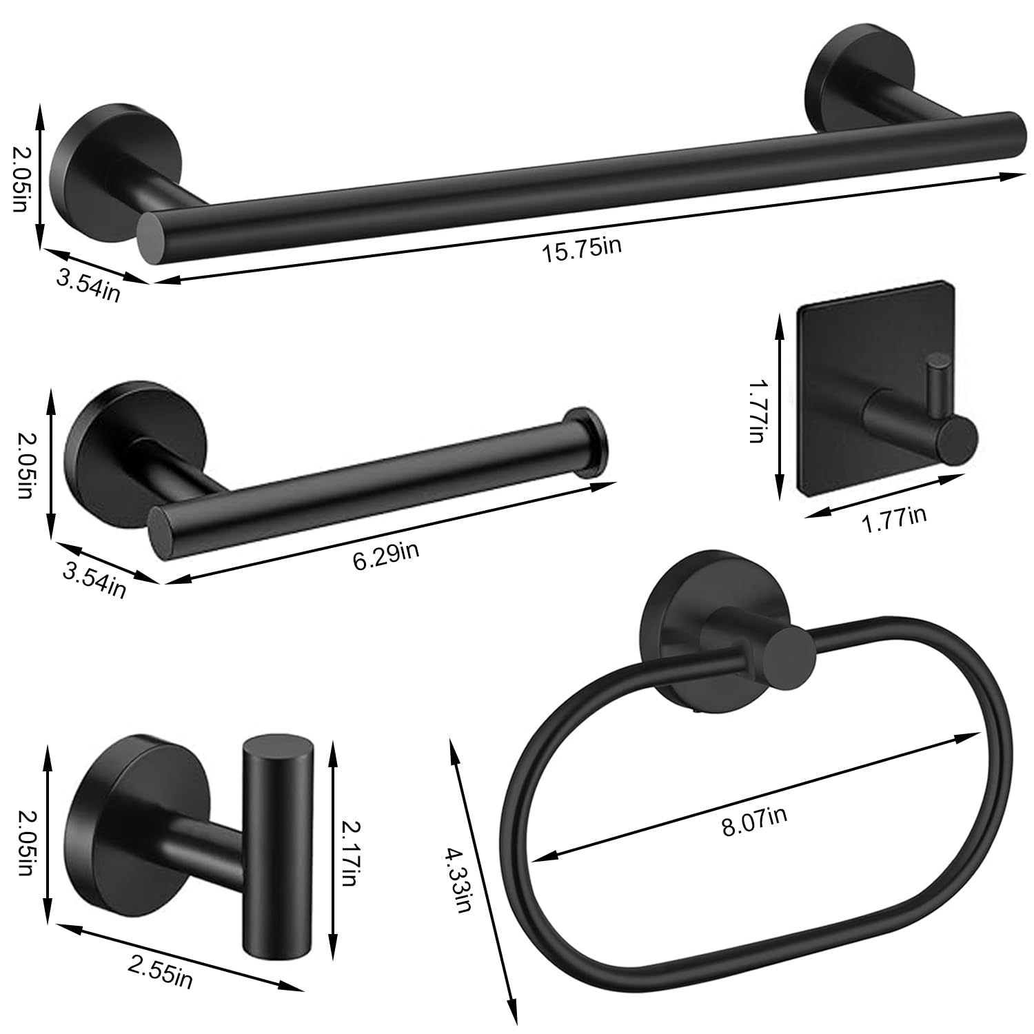 7-Piece Black Bathroom Accessories Set - SUS304 Stainless Steel Wall Mounted Towel Rack, Towel Holder & Bar for Modern Bathrooms - Perfect for Spa, Hotel & Home Decor