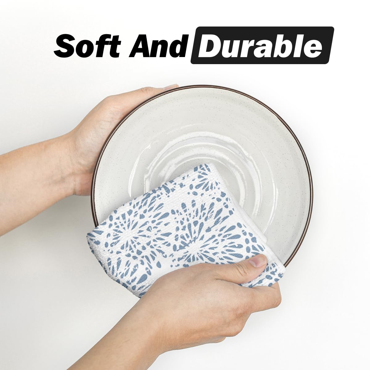 Artoid Mode Blue Floral Leaves Boho Kitchen Towels - Set of 4 (18x26 Inch) | Absorbent Dish Towels & Decorative Hand Towels for Farmhouse, Rustic & Bohemian Kitchens | Perfect for Drying Dishes, Decor & Seasonal Home Styling