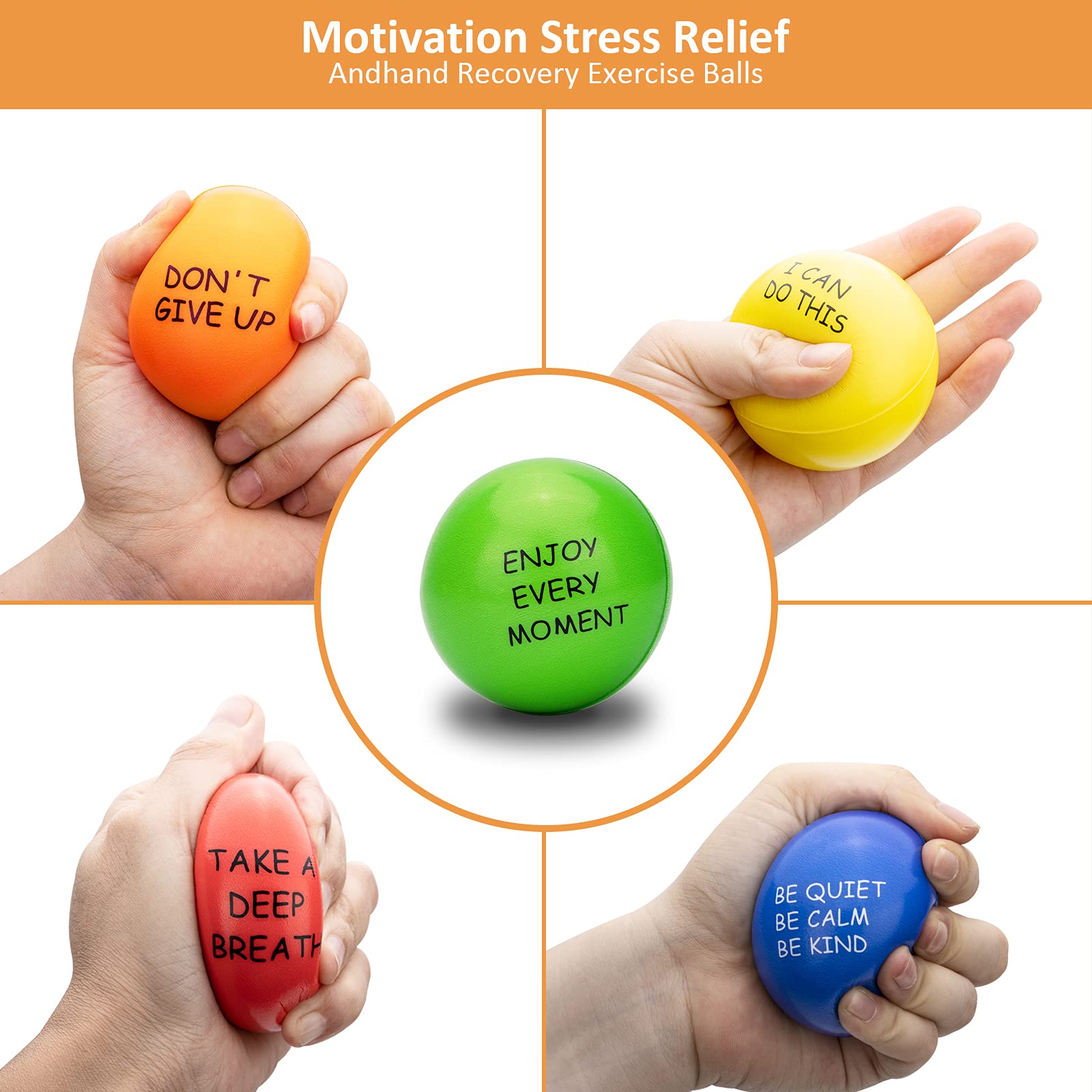 10-Pack Motivational Stress Relief Balls for Adults & Kids - Giant Squishy Hand Exercise Balls, Anxiety Fidget Toys for Anger Management - Perfect for Office, School, and Home Stress Relief