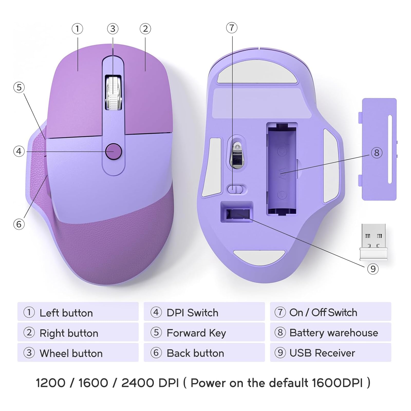 Ergonomic Wireless Keyboard and Mouse Combo - Split Design with PU Wrist Rest, 2.4G Connectivity for PC & Laptop (Purple) | Comfortable Typing for Office & Home Use, Stain-Resistant for Long-Lasting Performance