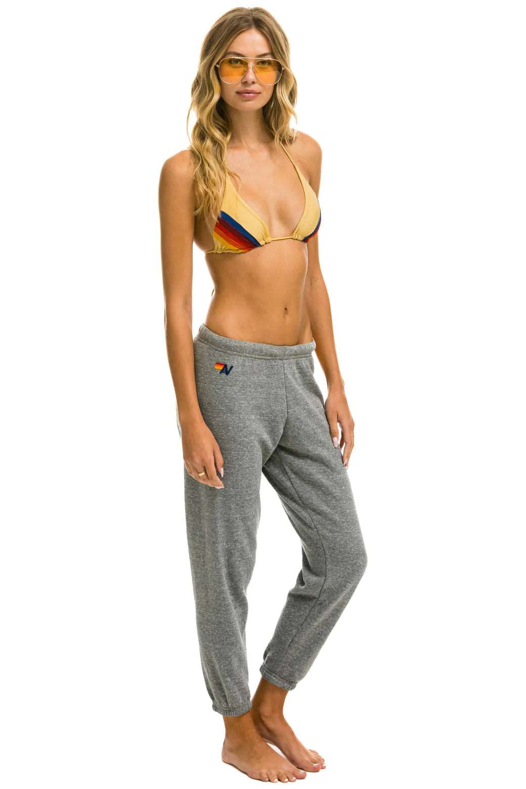 Aviator Nation Women's 5 Stripe Sweatpants - Soft Fleece Joggers, High Waisted Lounge Pants, Heather Grey - Perfect for Yoga, Gym, and Casual Wear