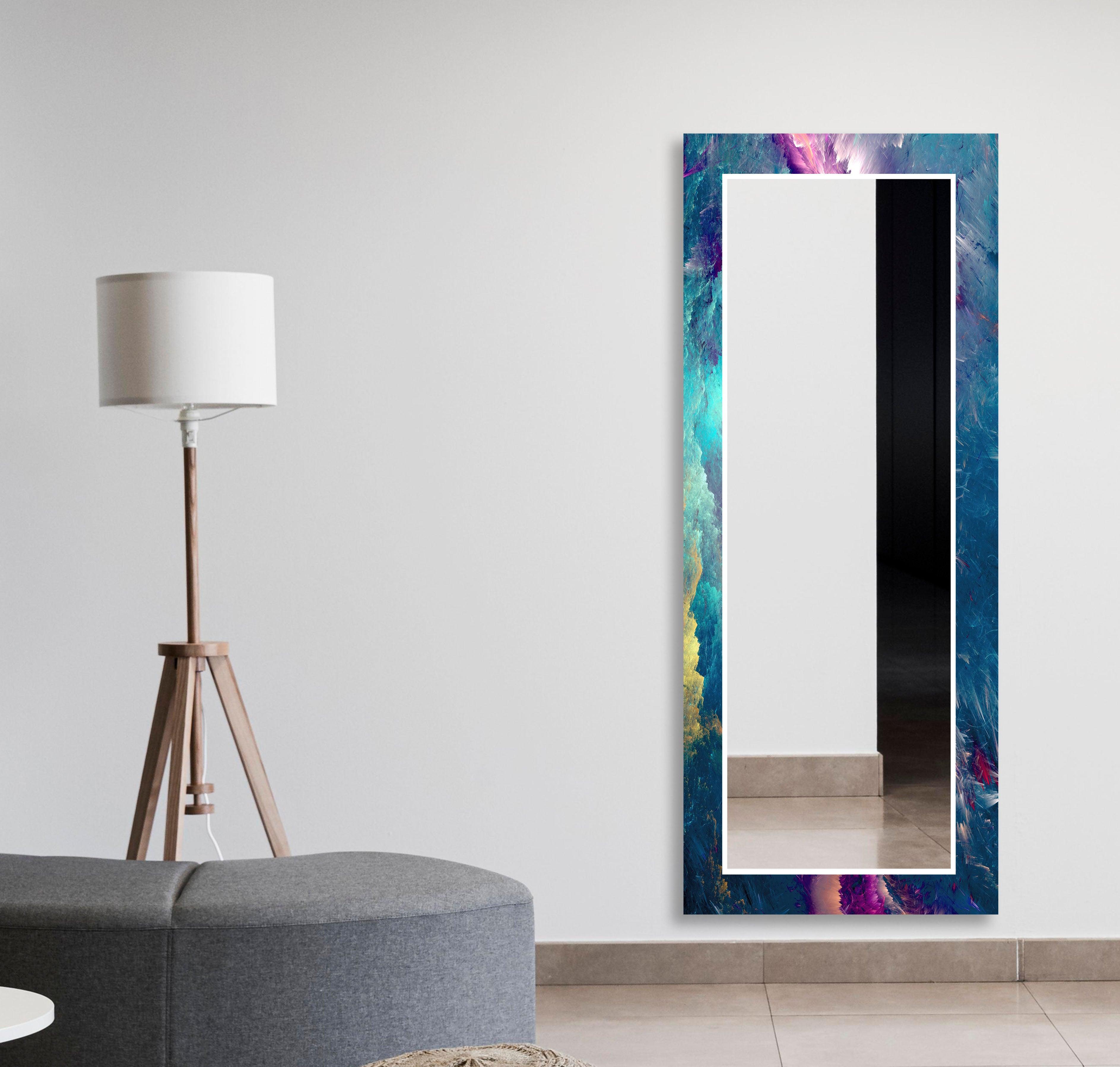 Blue & Purple Lightning Wall Mirror - Modern Decorative Mirror for Living Room, Bedroom, or Entryway - Shatterproof & Stylish Home Decor Accent