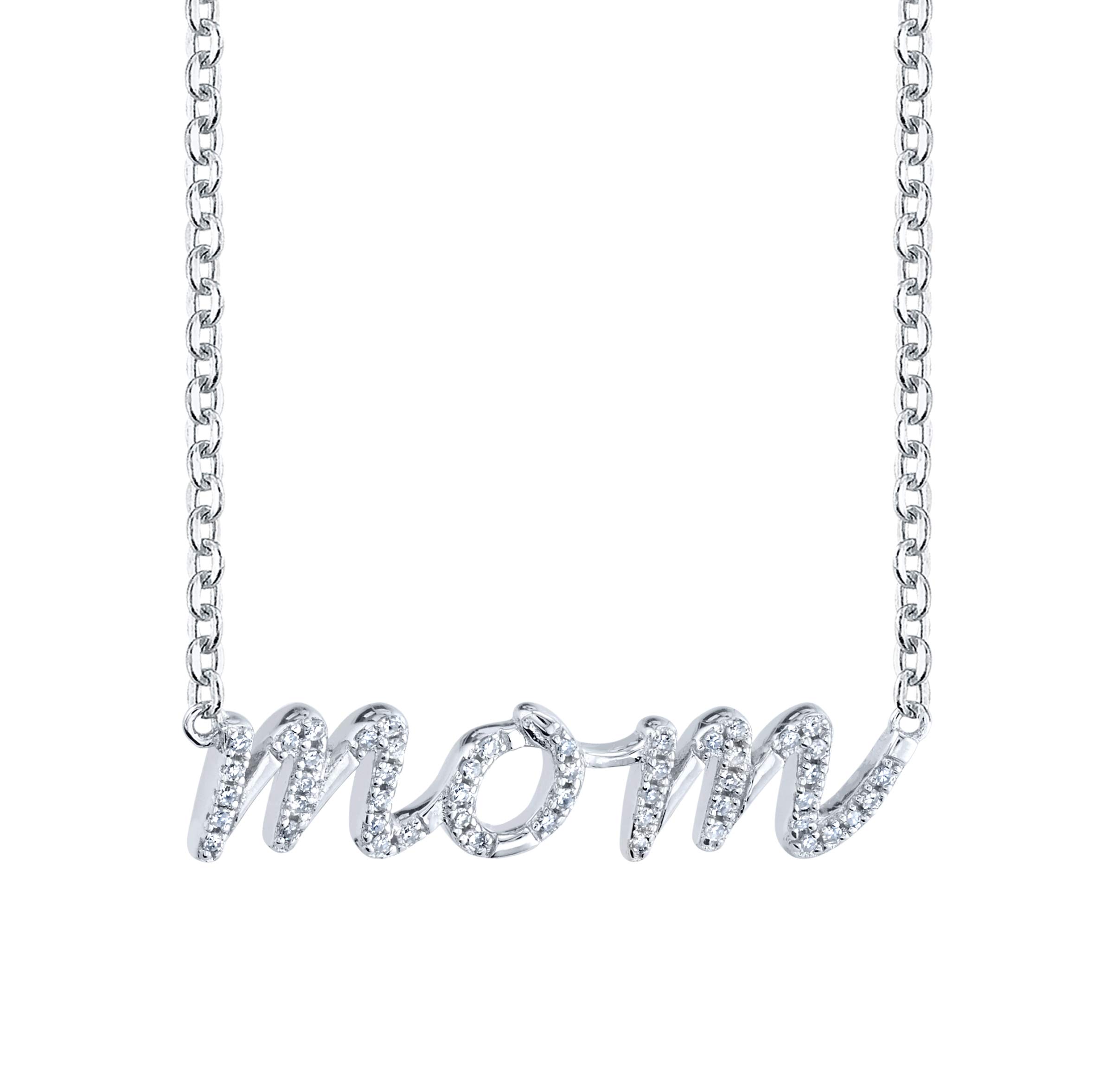 SERAFINA Diamond Name Charm Pendant Necklace for Women - 925 Sterling Silver Personalized Name Necklace with Natural Diamonds - 16