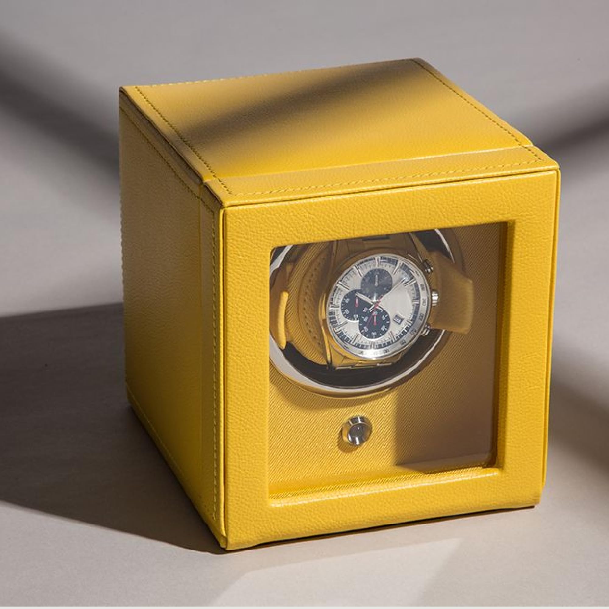 Premium Wolf Cub Single Watch Winder with Glass Cover - Automatic Watch Storage & Display Case for Rolex, Omega & Luxury Watches - Perfect for Home, Office & Travel Use