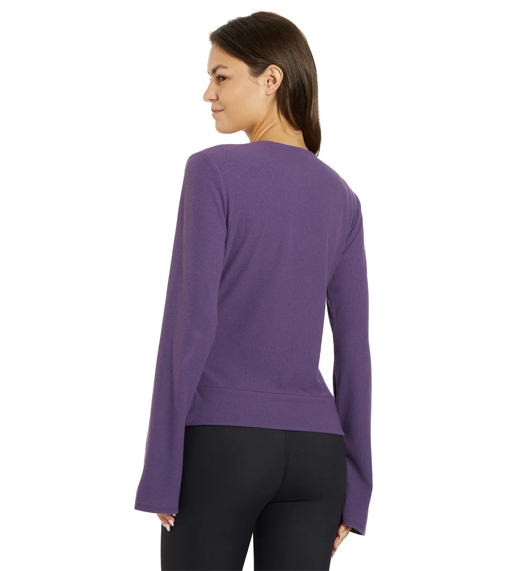 Thrive Société Women's Pleated Wrap Pullover Sweater - Loganberry Purple | Casual Chic Knit Top for Work, Dates & Fall Layering