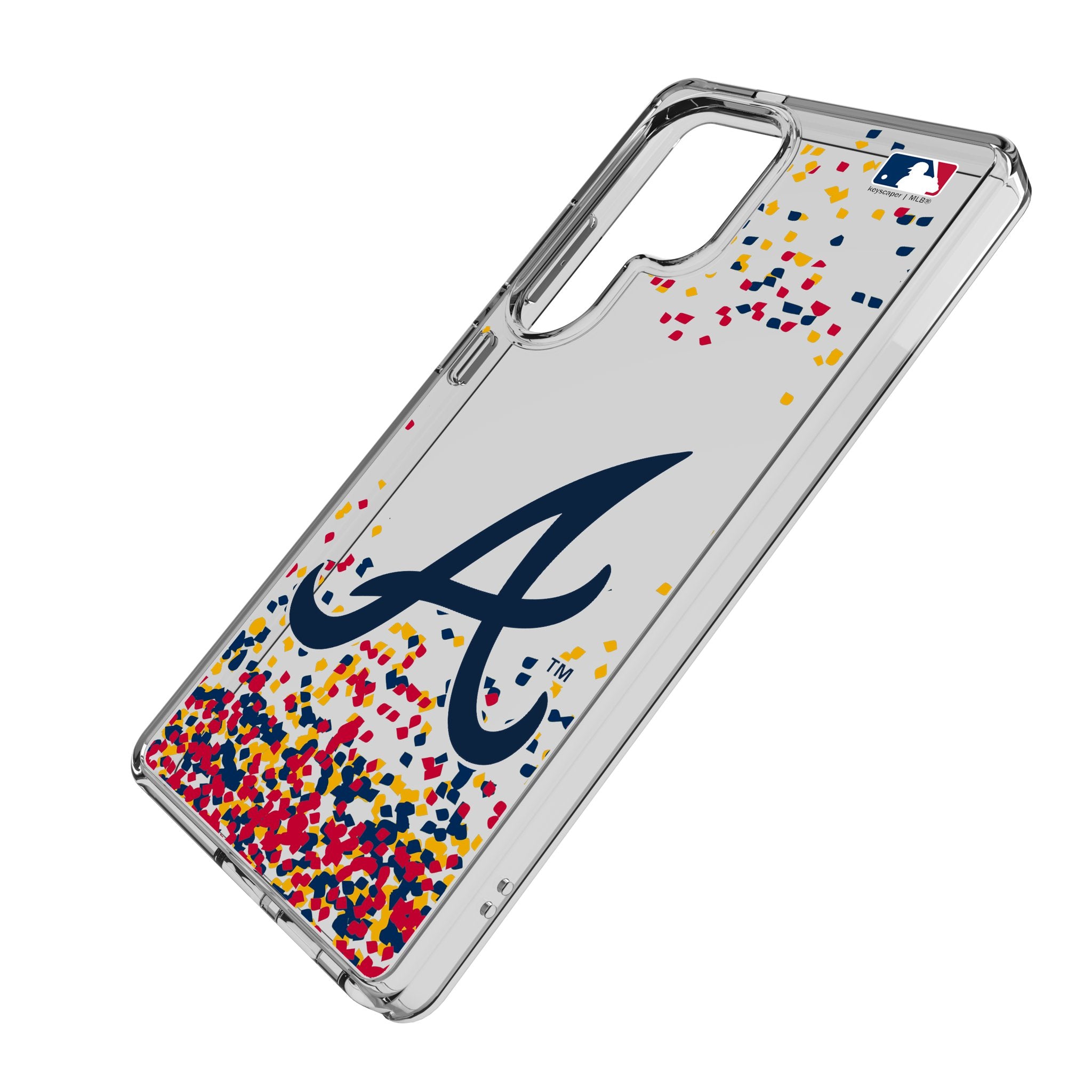 Atlanta Braves Confetti Clear Phone Case for Samsung Galaxy S21 S22 S23 - Shatterproof Protective Cover for Baseball Fans - Perfect for Games, Parties & Daily Use