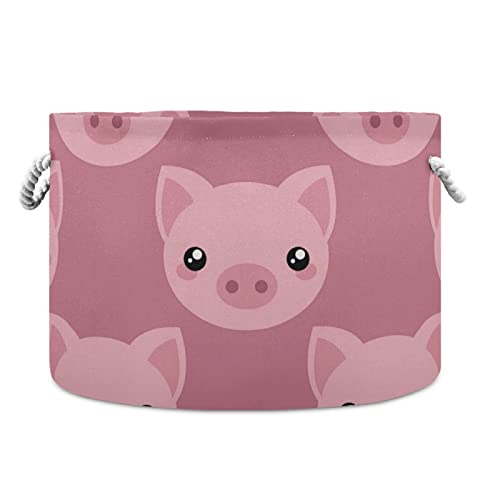 Pink Pig Cartoon Cotton Rope Storage Basket - Baby Laundry Hamper, Kids Toy Organizer & Blanket Holder for Nursery, Playroom & Bedroom
