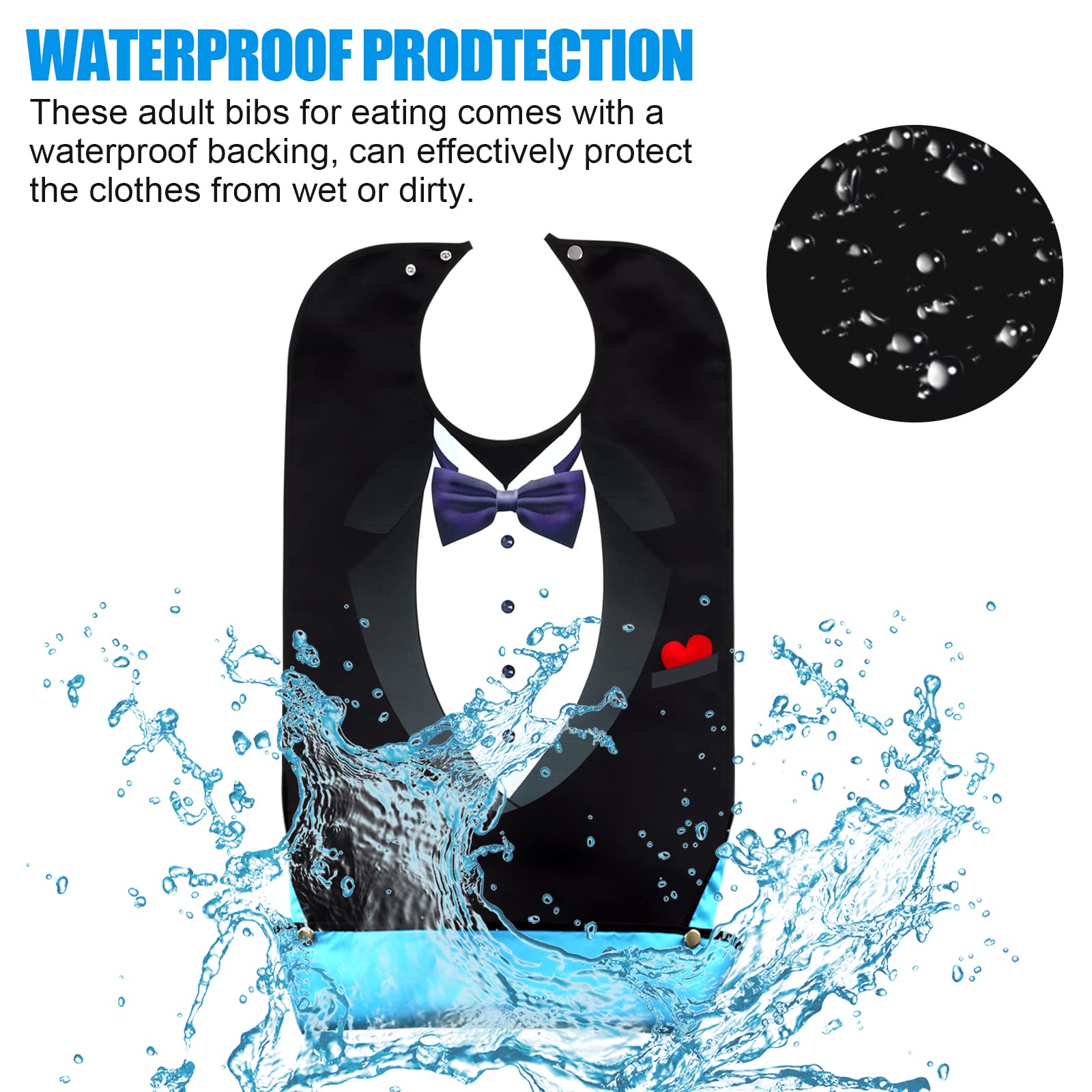**Washable & Reusable Adult Bibs for Men - 3 Pack with Crumb Catcher - Durable Eating Bibs for Elderly, Disabled & Mealtime Protection (Perfect for Dining, Nursing Homes & Daily Use)**