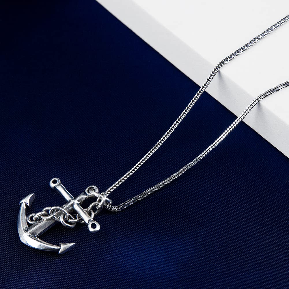 925 Sterling Silver Maritime Anchor Pendant with Wheat Chain Necklace - Perfect for Nautical Jewelry Gifts & Everyday Wear