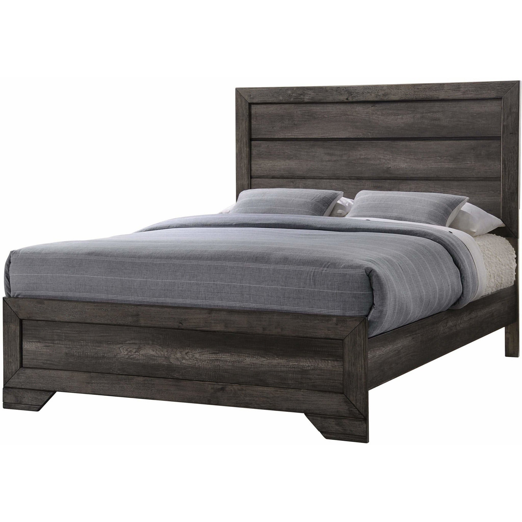 Nathan Panel Bed - Queen Size Wooden Bed Frame with Upholstered Headboard | Modern Bedroom Furniture for Home Decor & Relaxation