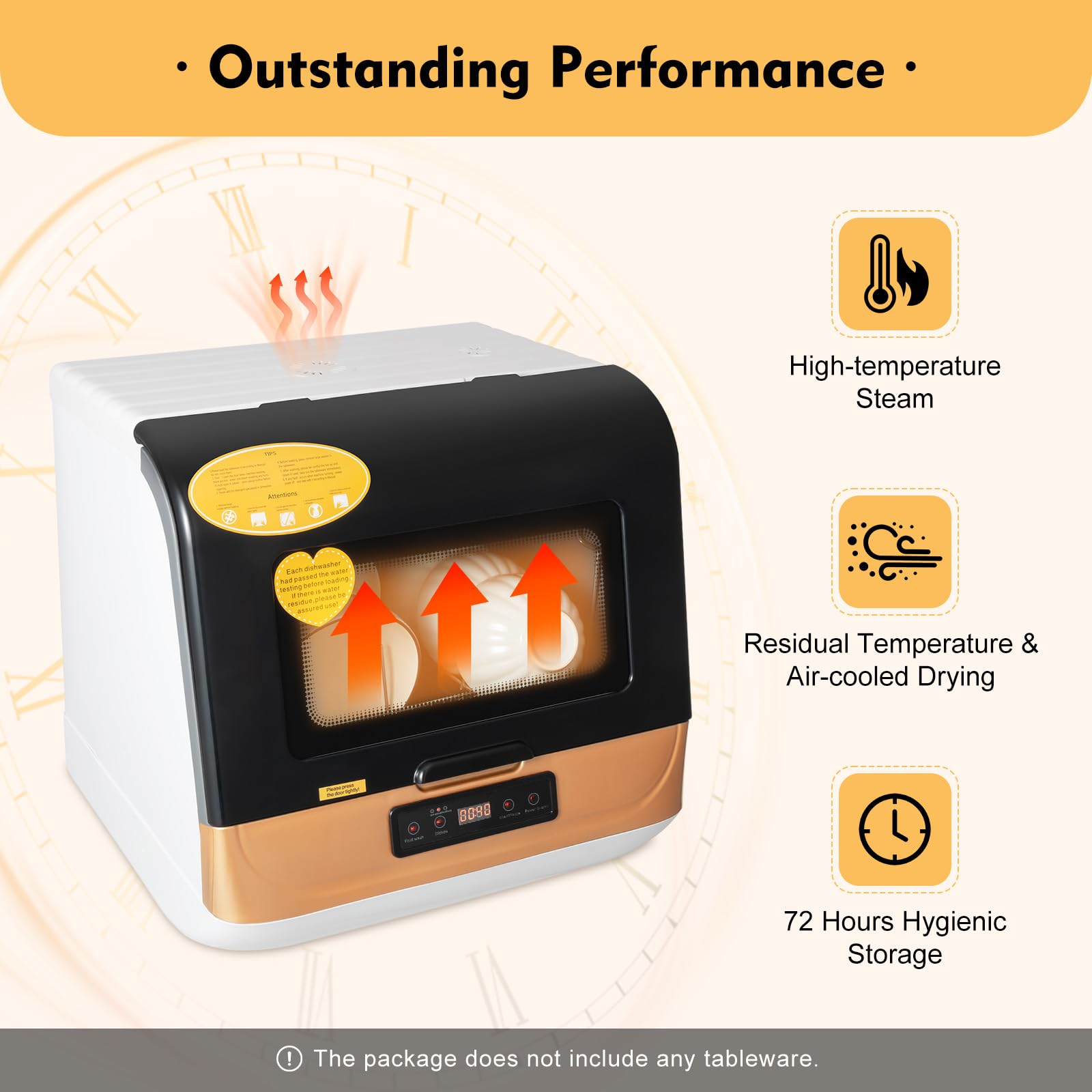 Portable Countertop Dishwasher 800W - Compact Mini Dishwasher with 3 Washing Programs & 360° Rotating Spray for Deep Cleaning - Perfect for Small Kitchens, Apartments, Dorms, RVs and Camping (Gold)
