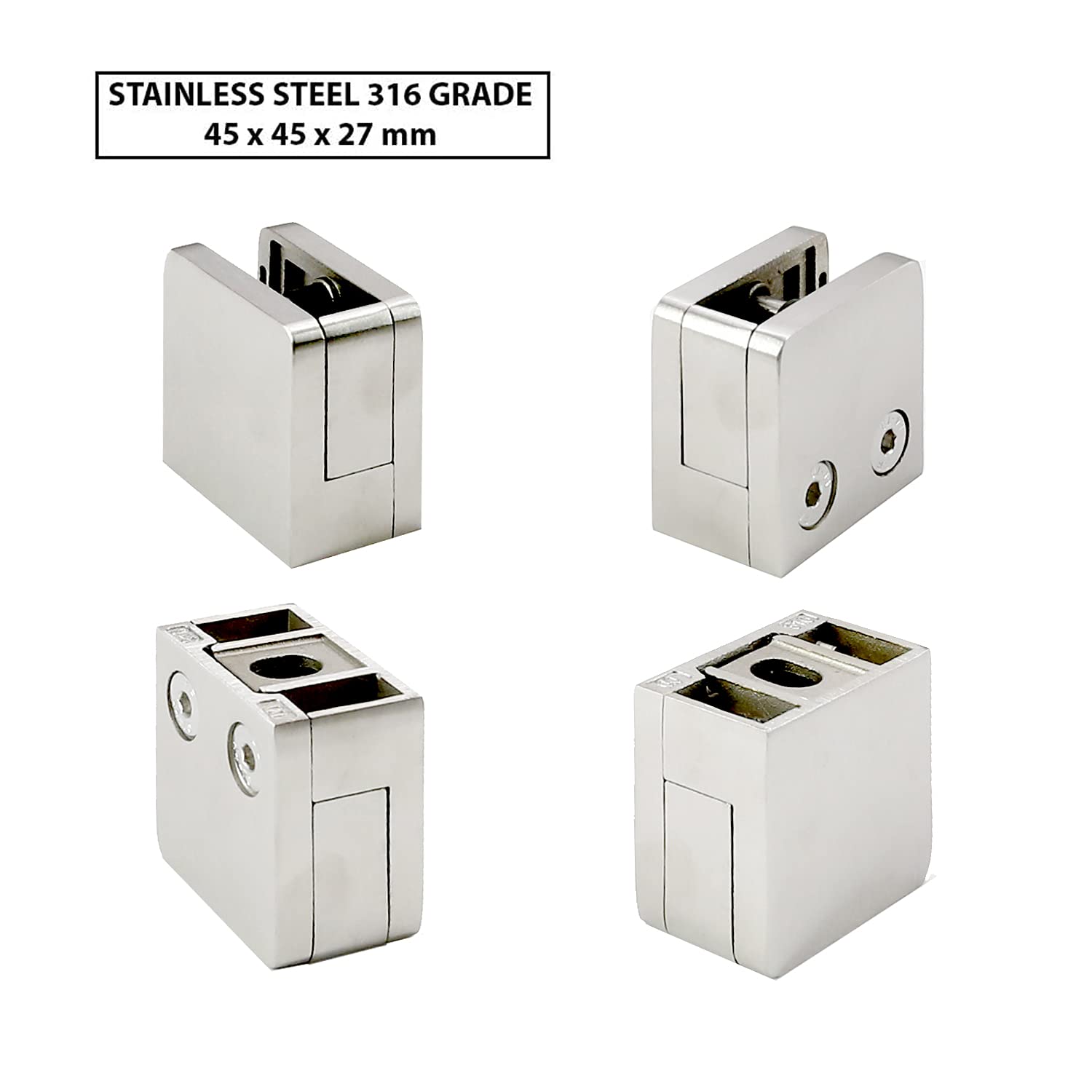 45x45mm Stainless Steel Square Glass Clamp - 1/4