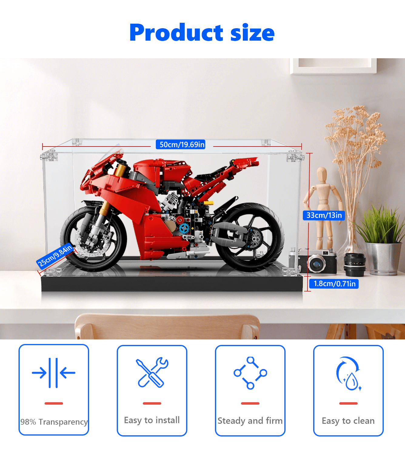 LEGO Ducati Panigale V4 S 42202 Motorcycle Model Display Case - Protective Showcase for Collectible Building Blocks - Perfect for Home Office Decor & LEGO Enthusiasts