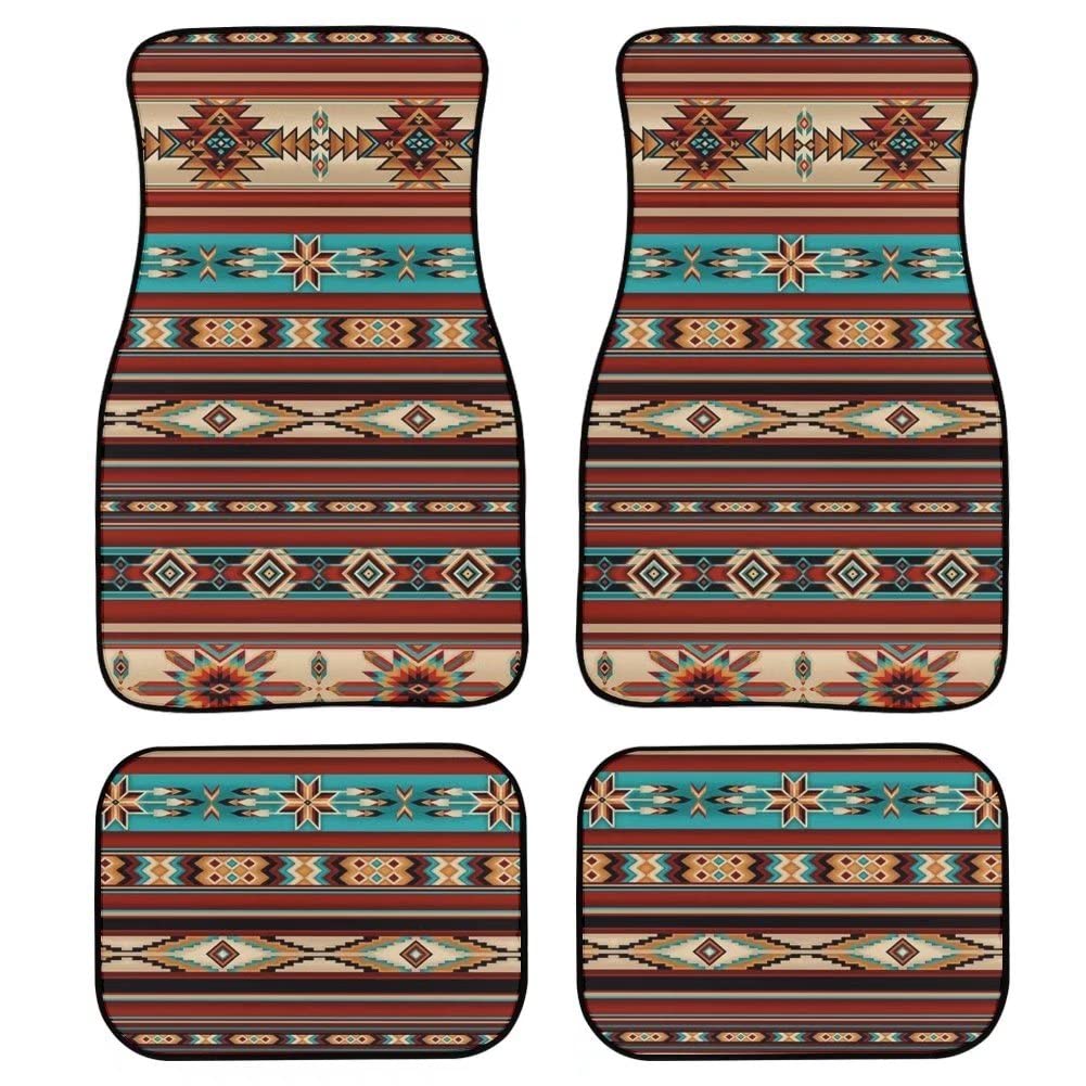 XYZCANDO Aztec Patchwork Car Floor Mats - All Weather Automotive Floor Pads, Universal Fit for Cars, Trucks, Sedans & SUVs (4-Piece Set) - Perfect for Road Trips, Daily Commutes & Off-Road Adventures