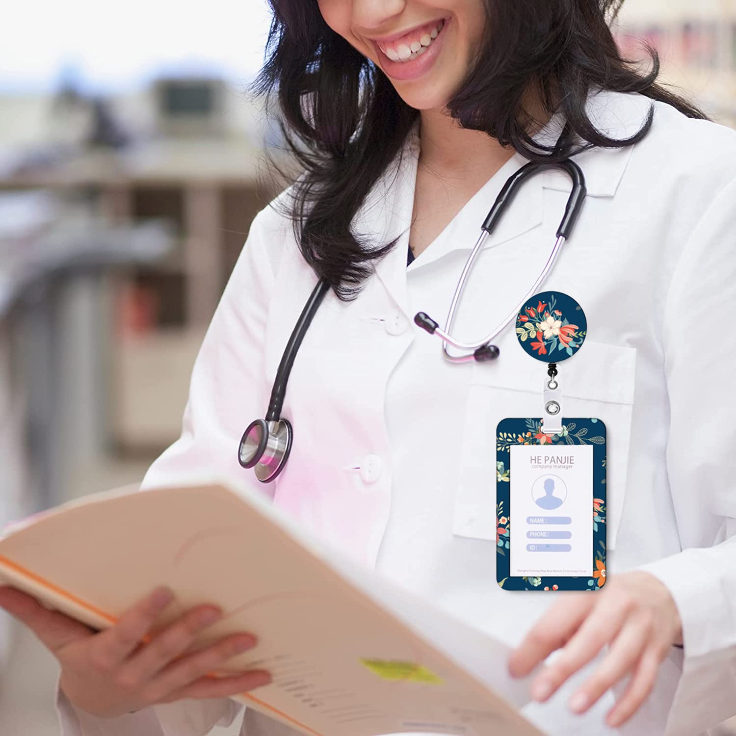 Cute Retractable Badge Holder with Neck Strap - Secure ID Card Protector for Women Professionals, Nurses, Doctors & Teachers (Navy Blue) | Perfect for Hospitals, Offices & Schools