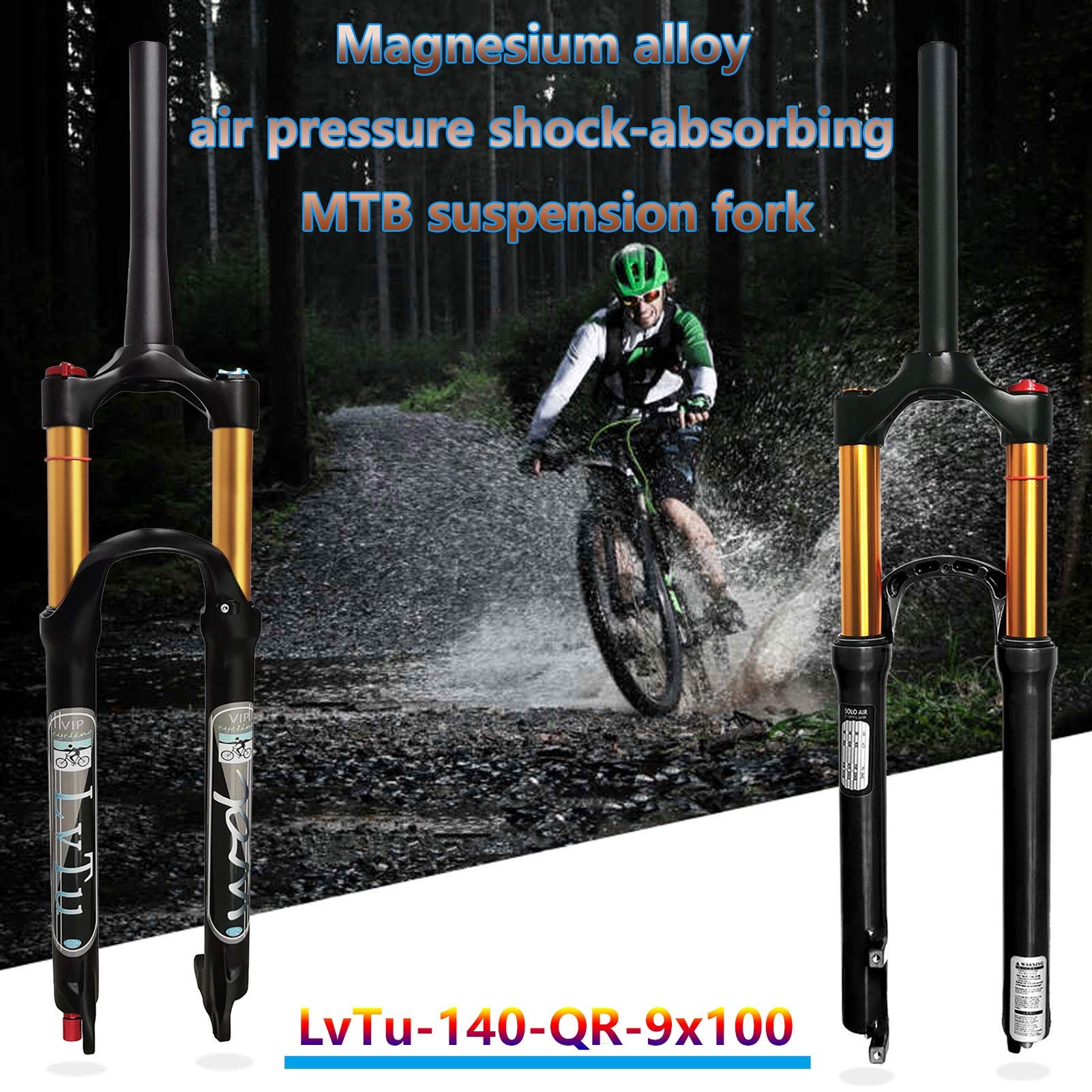 26/27.5/29 Inch Magnesium Alloy MTB Front Suspension Fork - 140mm Travel Air Shock Absorber with Tapered Remote Lockout (29 Inch) - Perfect for Trail Riding, Mountain Biking & Off-Road Adventures