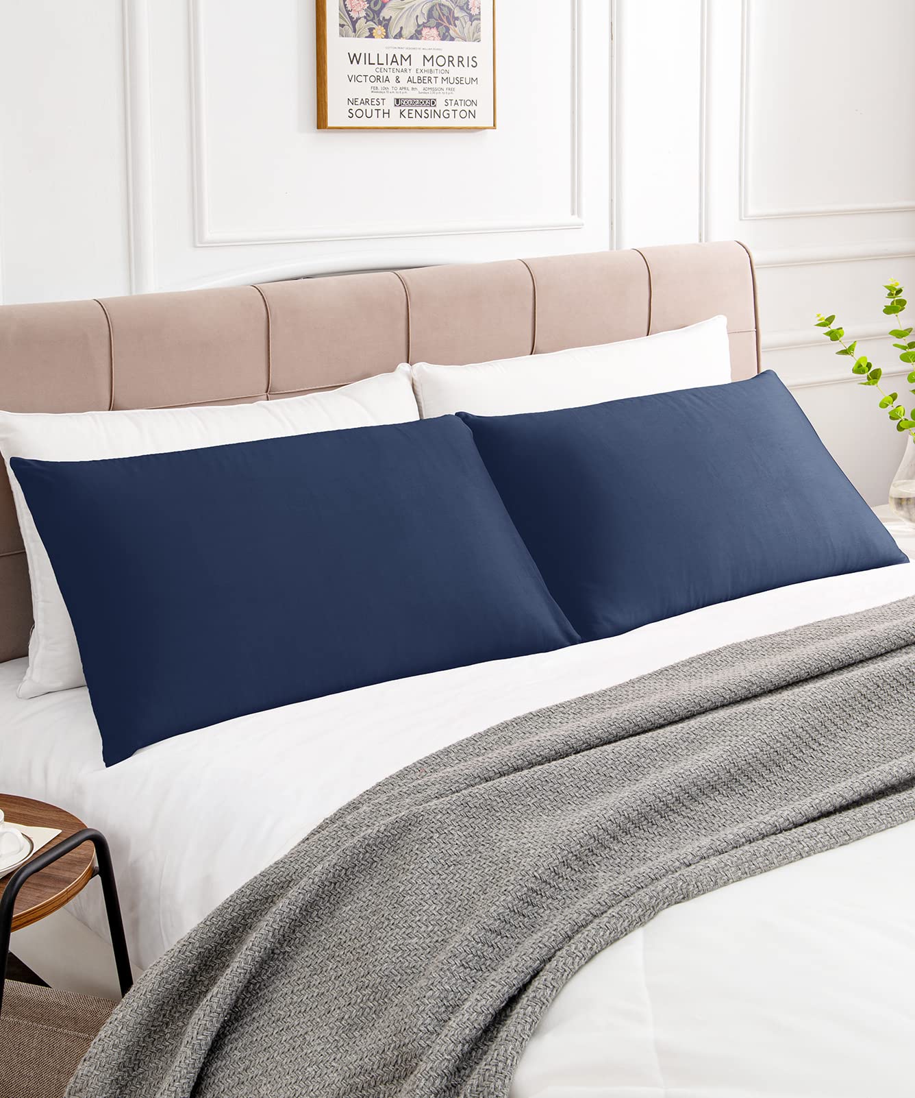 Premium 600 Thread Count King Size Cotton Pillowcases Set of 2 - 20x36 Inch Soft Long Staple Pillow Covers with Envelope Closure, Navy Blue - Luxury Bedding for Hotels, Guest Rooms & Home Decor