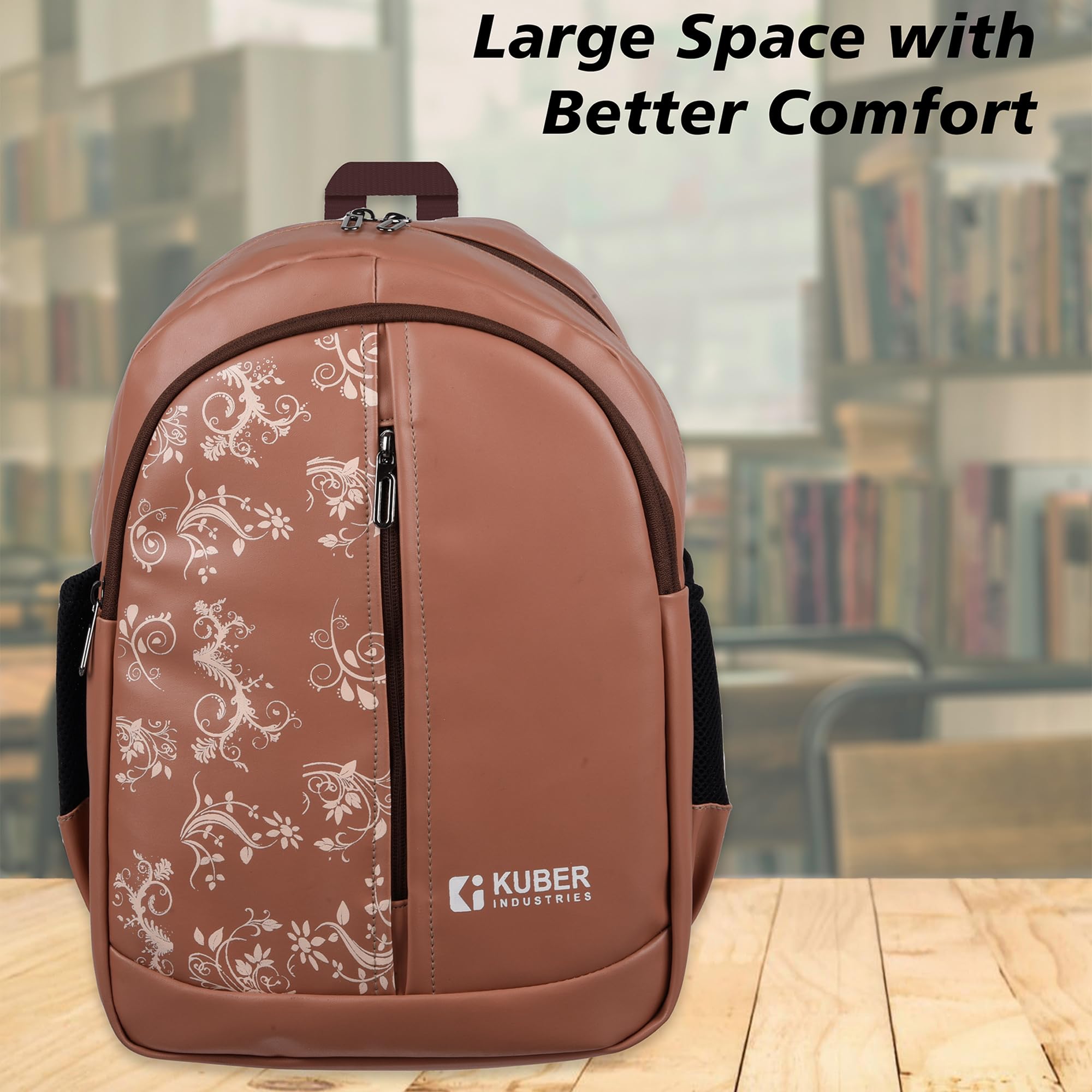 Kuber Industries 20L Kids Backpack - 3 Compartment School Bag for Boys & Girls, Lightweight College Backpack with Half Print Design (Beige) - Perfect for School, Travel & Daily Use