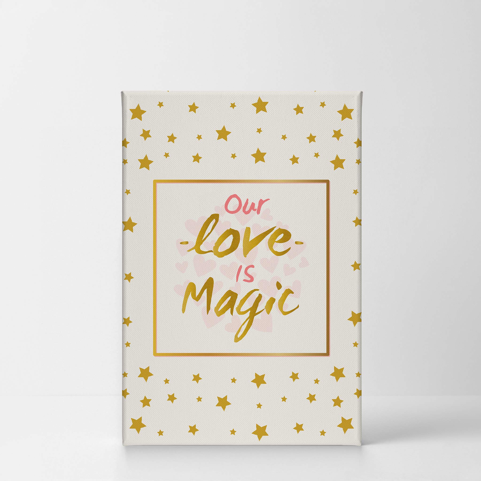 Our Love is Magic Quote Canvas Wall Art - Golden Stars Background, Ready to Hang Nursery Decor for Baby & Kids Room - 40x30 Inch Made in USA | Perfect for Bedroom, Living Room & Gift Ideas