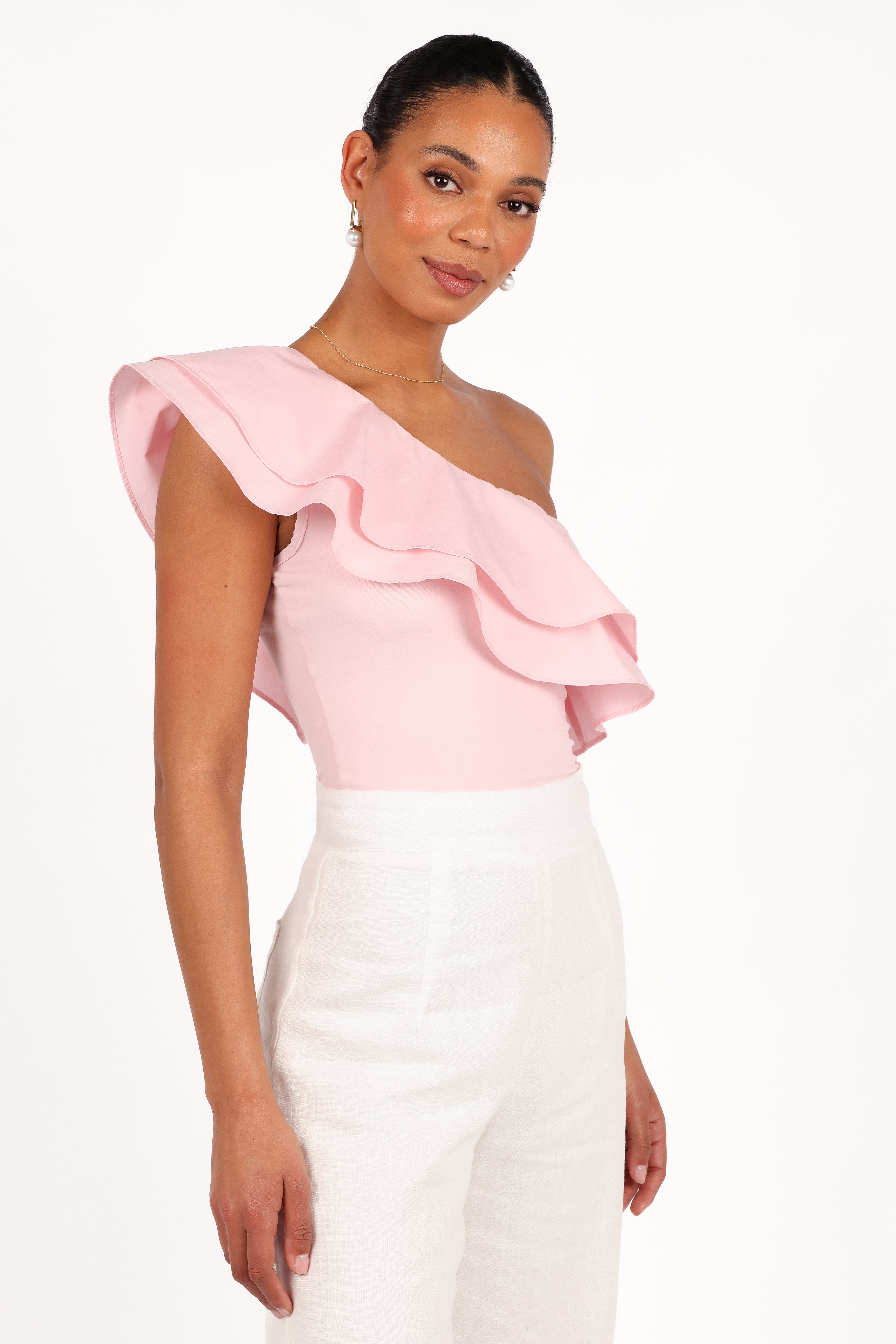 Kate One Shoulder Top in Petal Pink - Women's Fashion Blouse for Party, Date Night & Summer Outfits