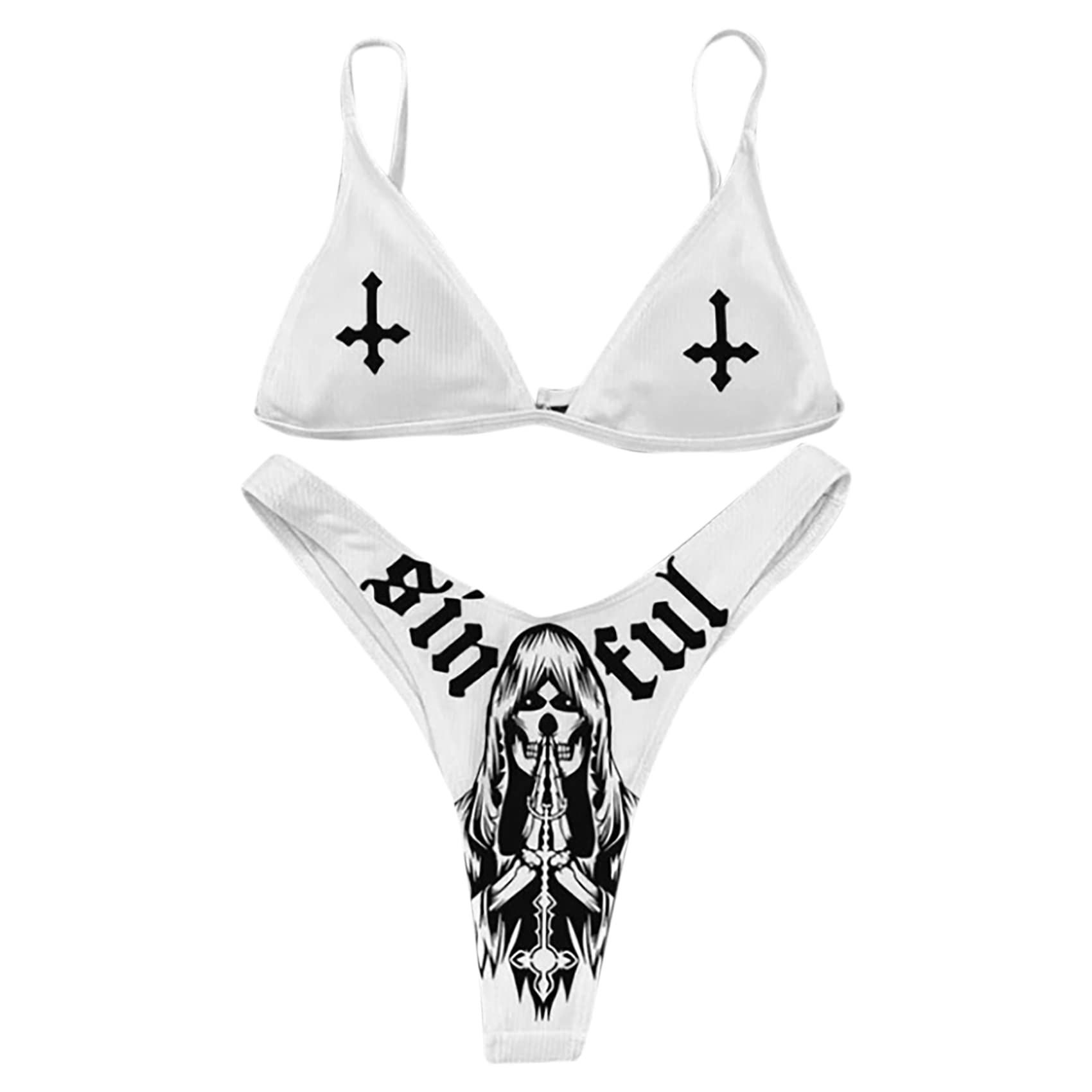 AIBEARTY Women's Skull Print High Cut Bikini Set - Sexy Two Piece Swimsuit for Beach, Pool Party, Halloween & Festival | Triangle Top & Cheeky Bottom
