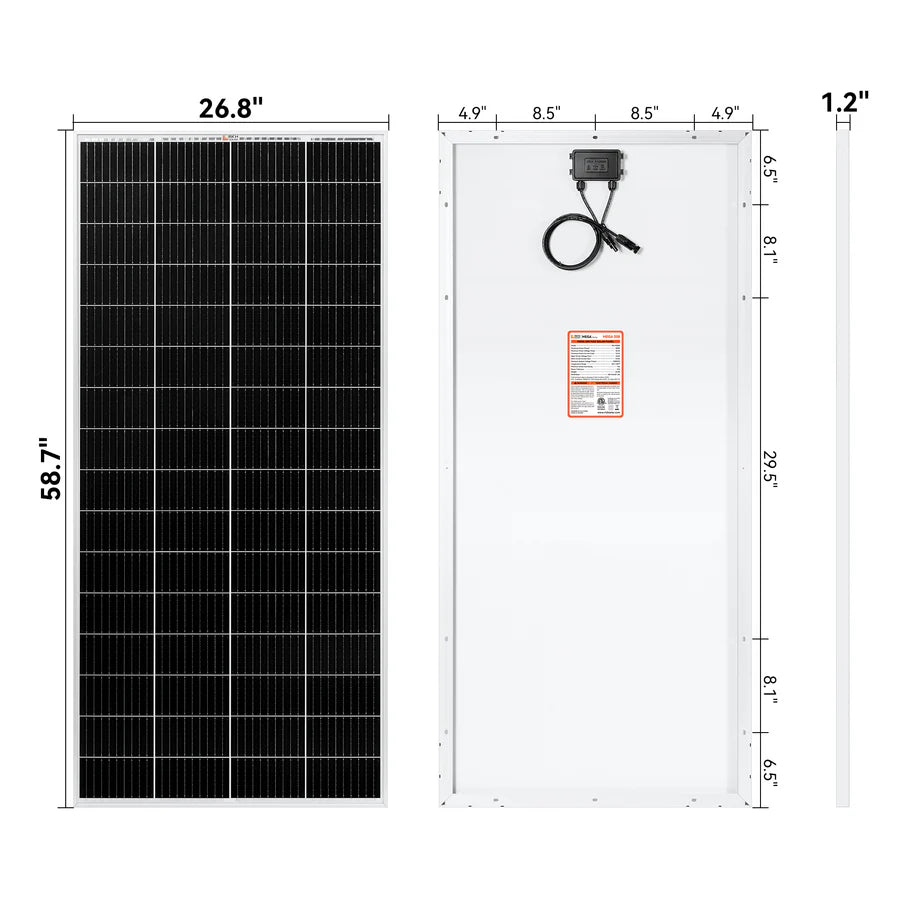 Rich Solar MEGA 200 MAX 200W 24V Monocrystalline Solar Panel - High Efficiency Portable Solar Charger for RV, Boat, Off-Grid & Emergency Power Supply