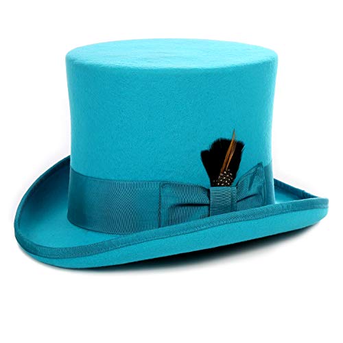 Ferrecci Wool Felt Top Hat - 18 Stylish Colors with Grosgrain Ribbon & Removable Feather - Unisex Design for Men & Women - Perfect for Victorian Costumes, Steampunk Outfits, and Formal Events